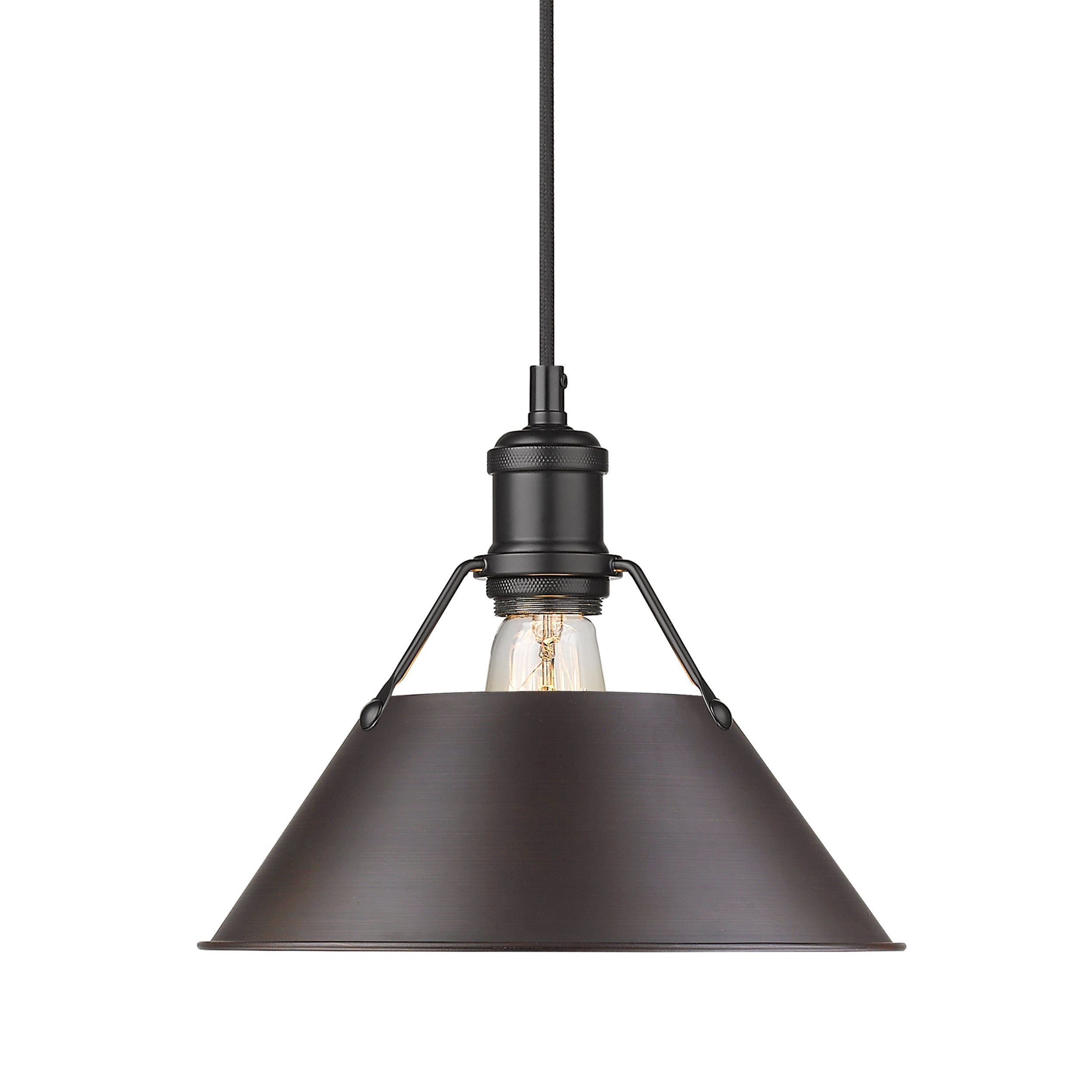 Yep by Golden Lighting Orwell 1-light 10in Pendant in Matte Black and Rubbed Bronze shade - - Golden Lighting