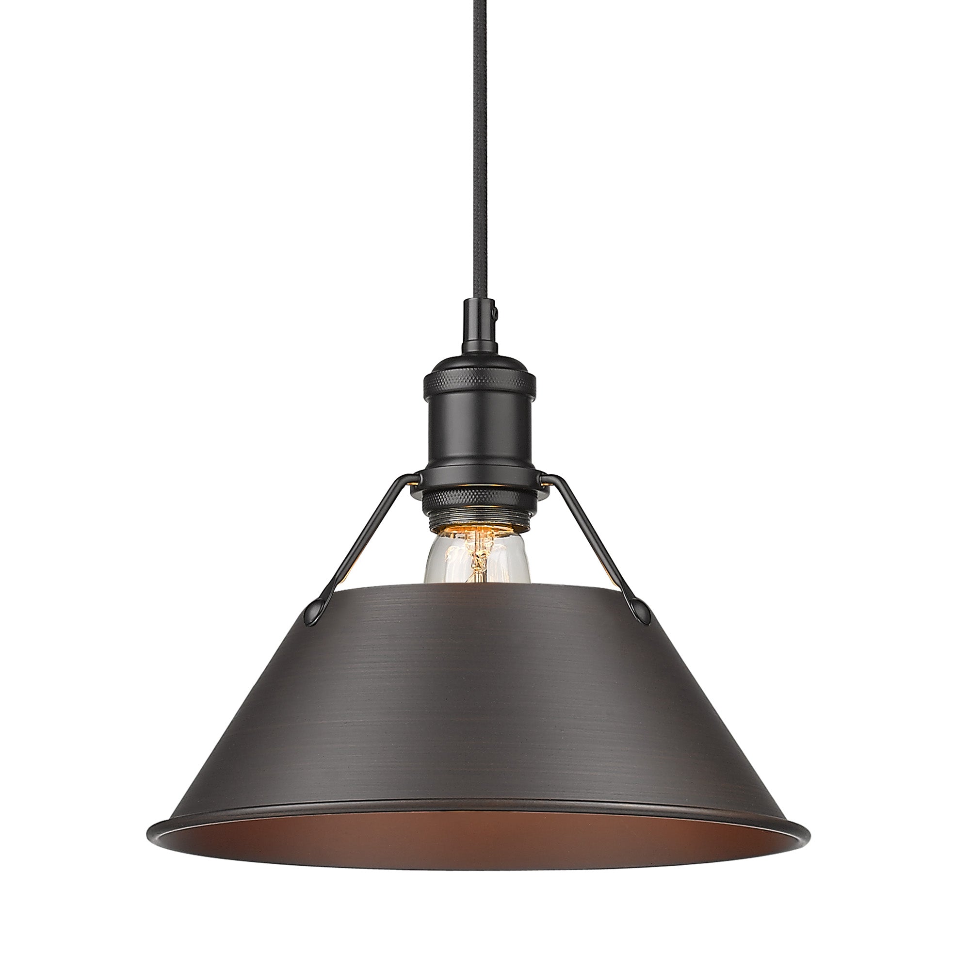 Orwell 10" Wide Medium Pendant in Matte Black with Rubbed Bronze - Default Title - Golden Lighting