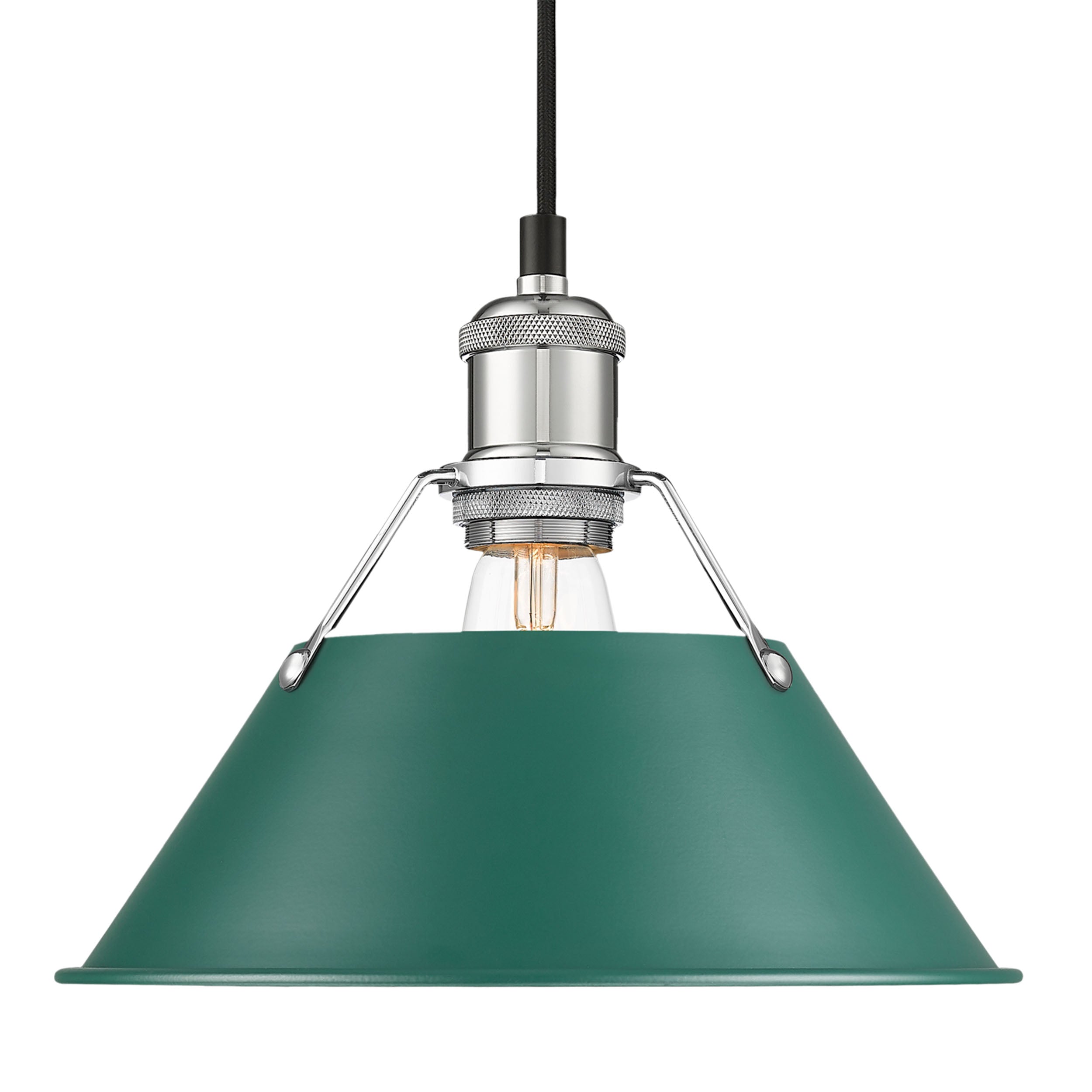 Yep by Golden Lighting Orwell 1-light 10in Pendant in Chrome and Pine Green shade - - Golden Lighting