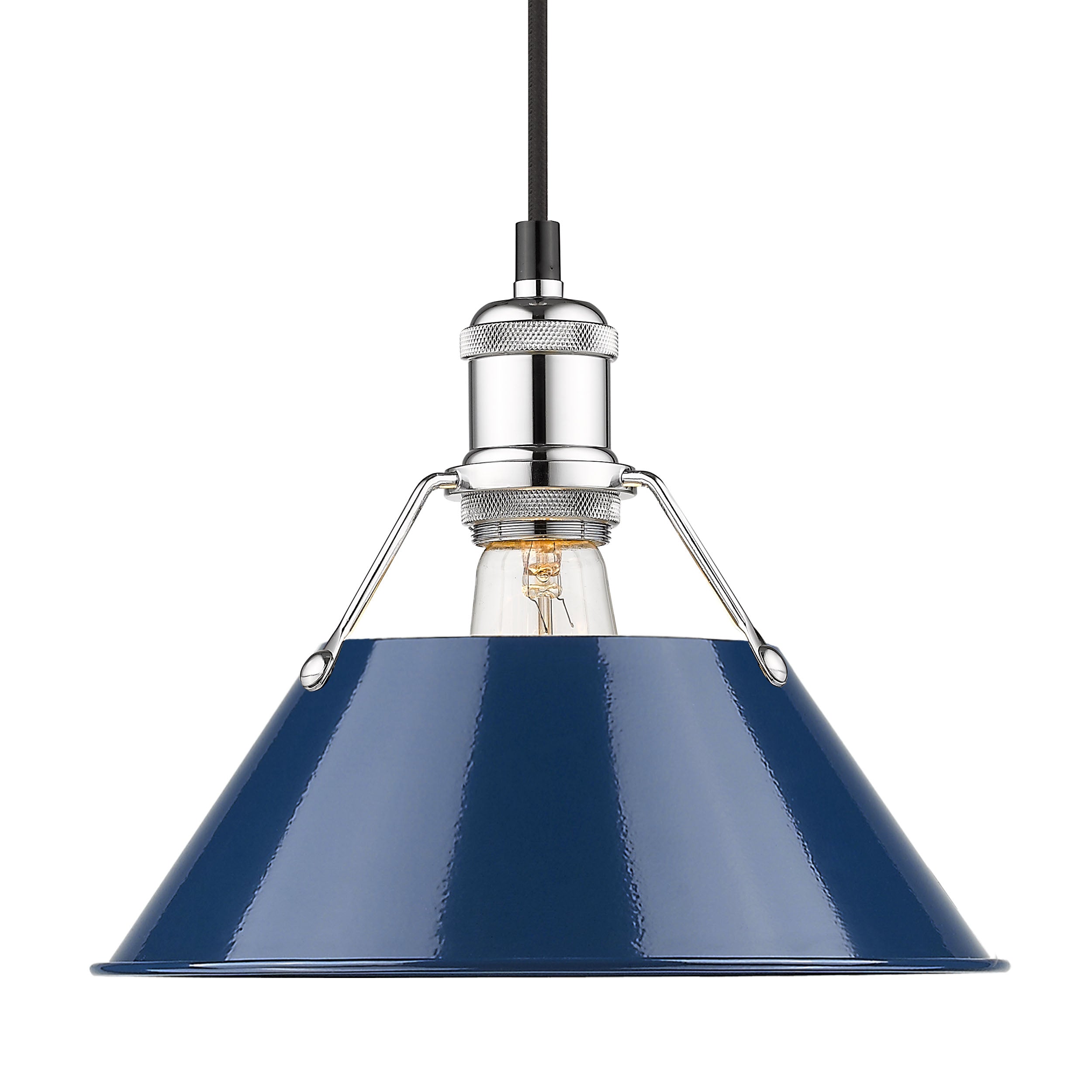 Yep by Golden Lighting Orwell 1-light 10in Pendant in Chrome and Navy Blue shade - - Golden Lighting