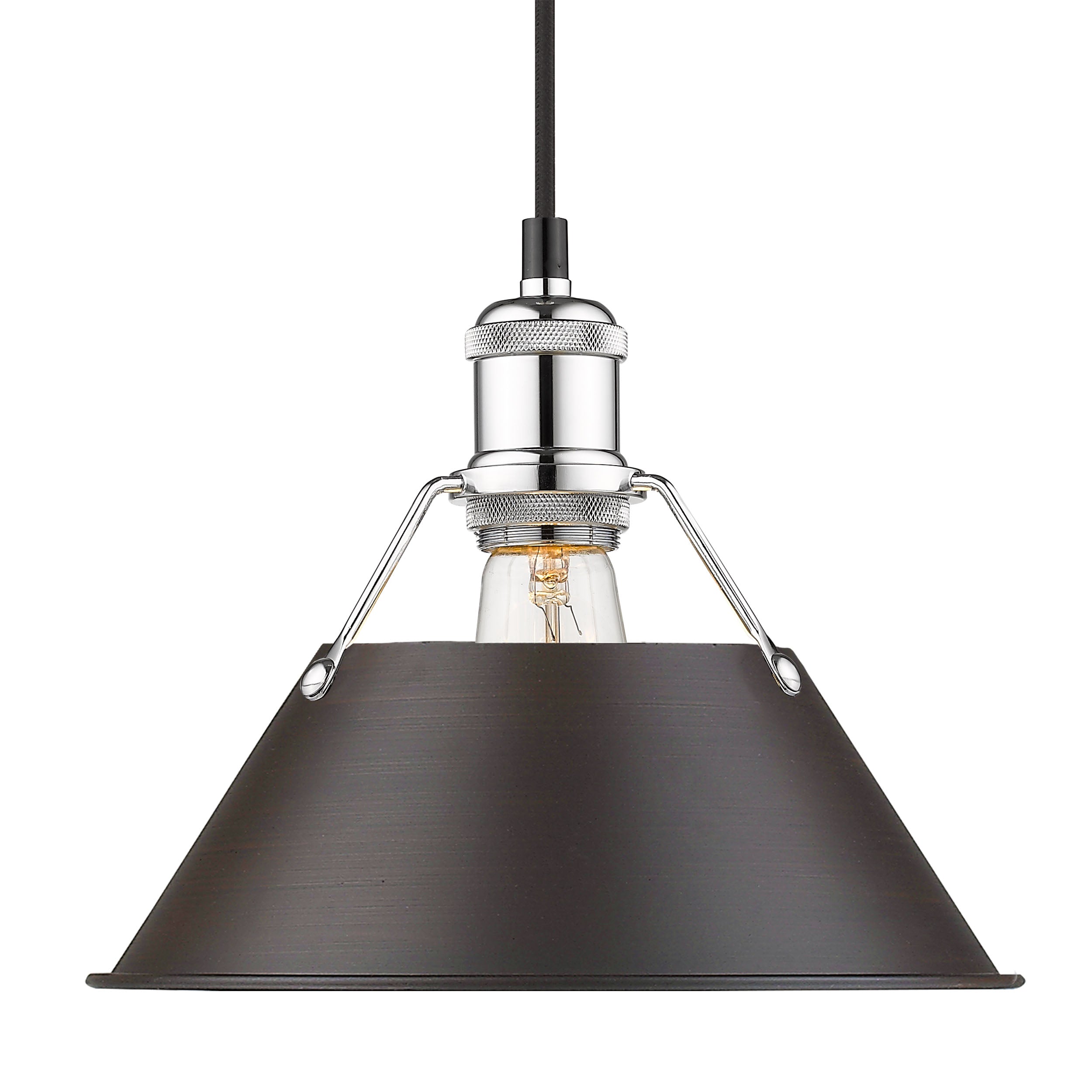 Yep by Golden Lighting Orwell 1-light 10in Pendant in Chrome and Rubbed Bronze shade