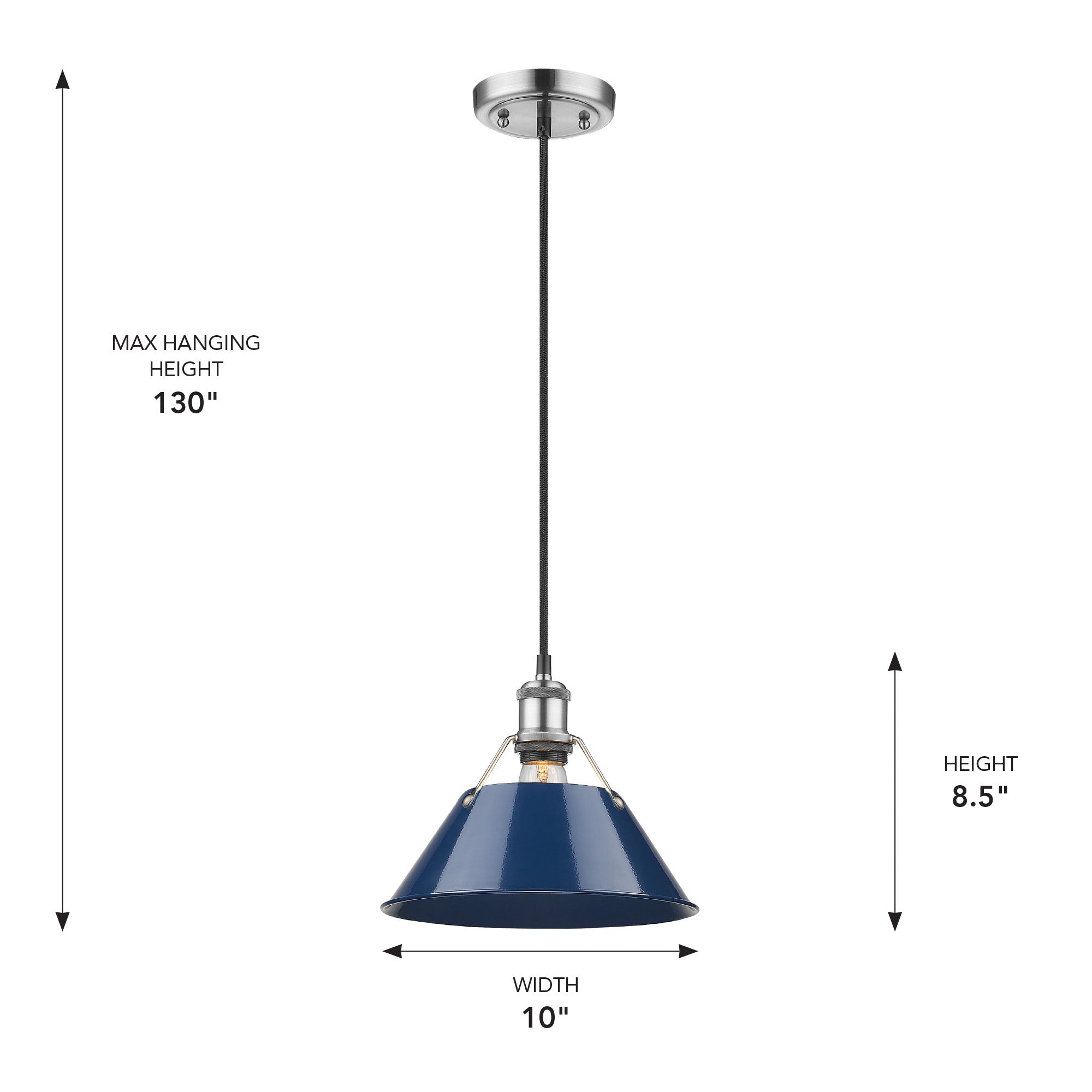 Yep by Golden Lighting Orwell 1-light 10in Pendant in Pewter and Navy Blue shade - - Golden Lighting