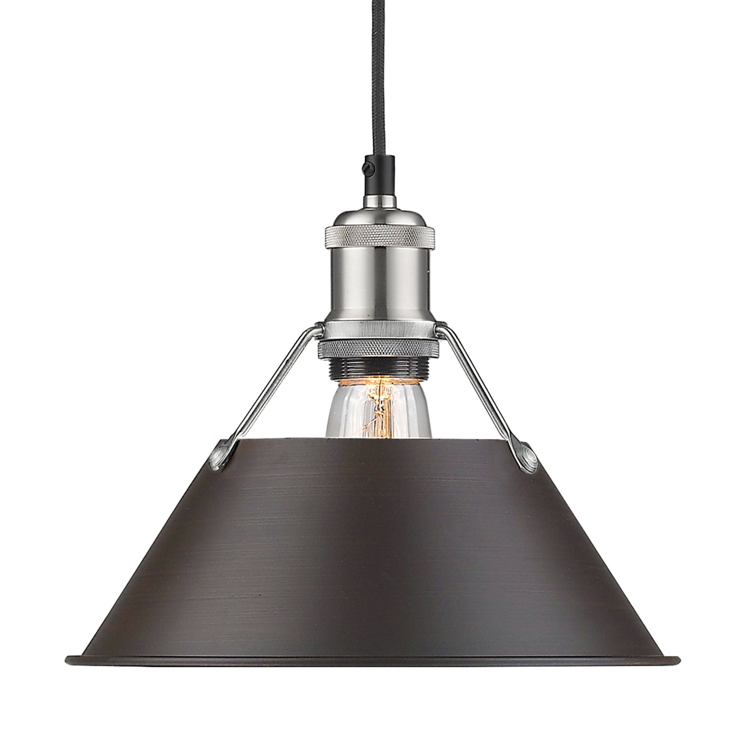 Yep by Golden Lighting Orwell 1-light 10in Pendant in Pewter and Rubbed Bronze shade - - Golden Lighting