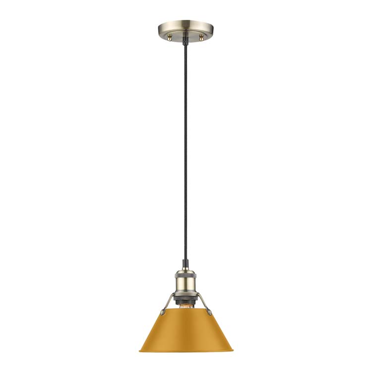 Yep by Golden Lighting Orwell 1-light 8in Pendant in Aged Brass and Auric Yellow shade - - Golden Lighting