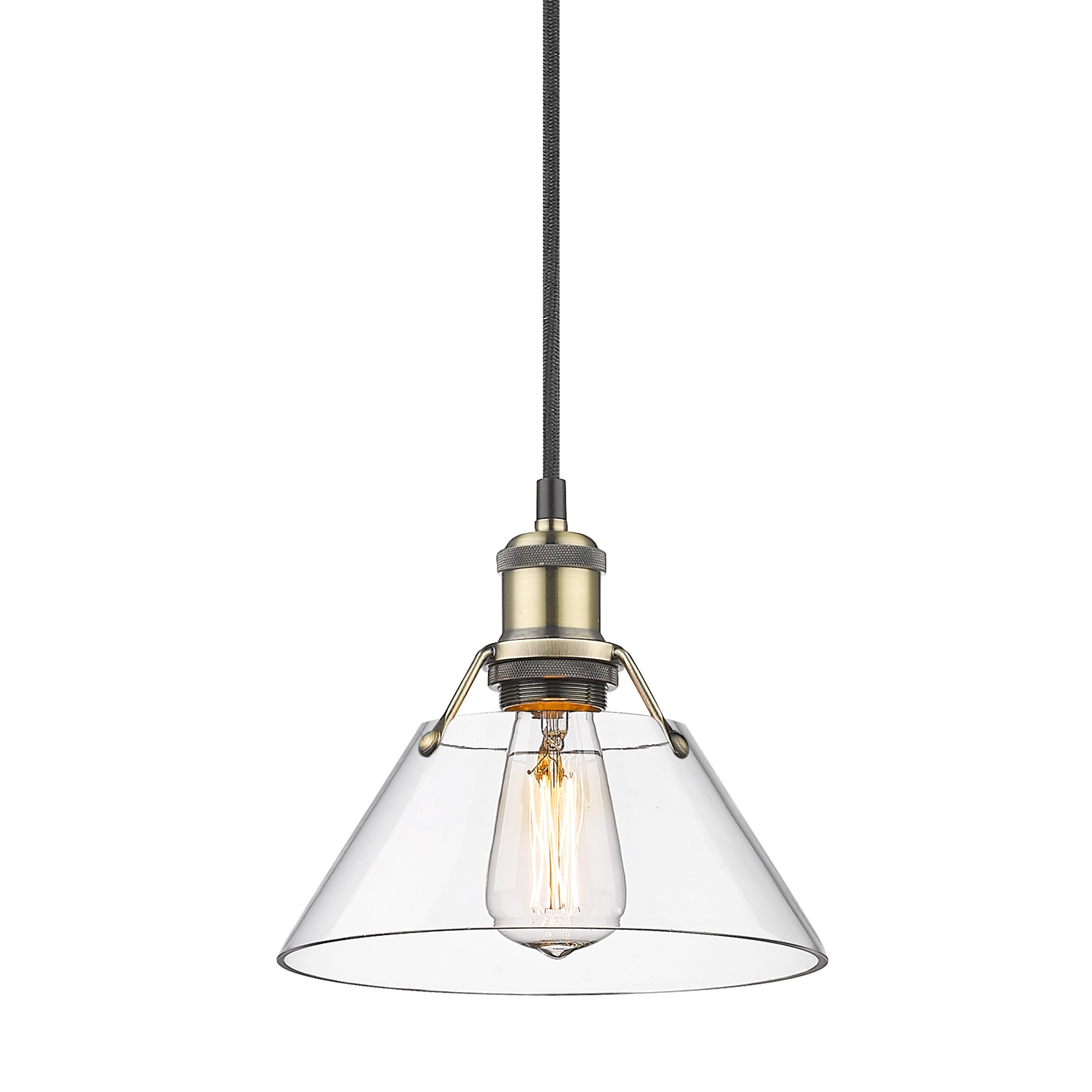 Yep by Golden Lighting Orwell 1-light 8in Pendant in Aged Brass and Clear Glass - - Golden Lighting