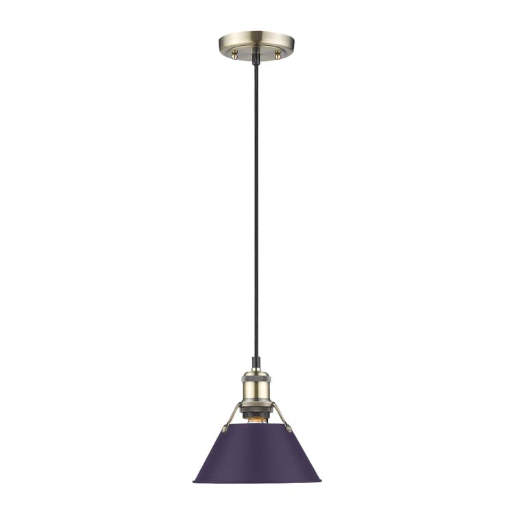 Yep by Golden Lighting Orwell 1-light 8in Pendant in Aged Brass and Exotic Purple shade - - Golden Lighting