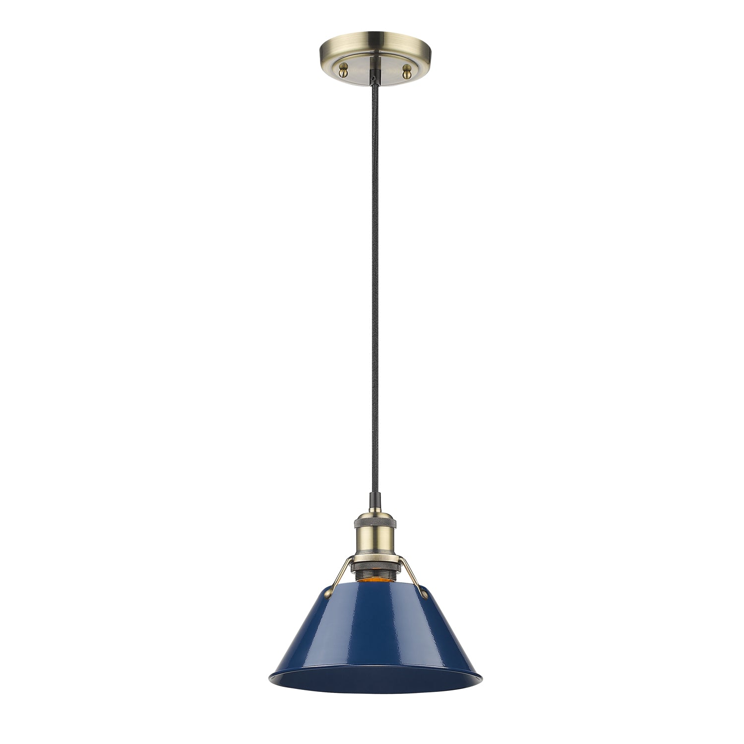 Yep by Golden Lighting Orwell 1-light 8in Pendant in Aged Brass and Navy Blue shade - - Golden Lighting