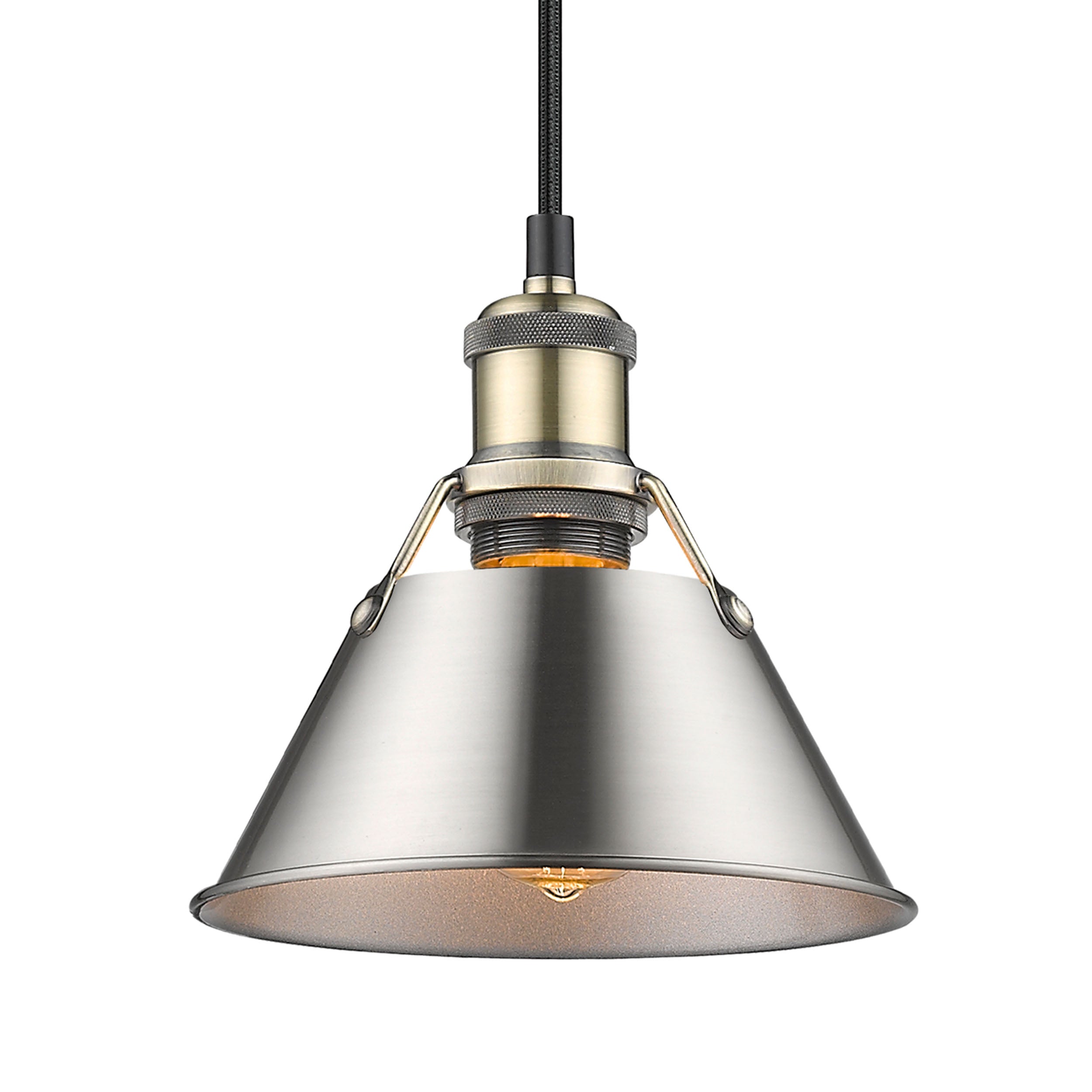 Yep by Golden Lighting Orwell 1-light 8in Pendant in Aged Brass and Pewter shade - - Golden Lighting