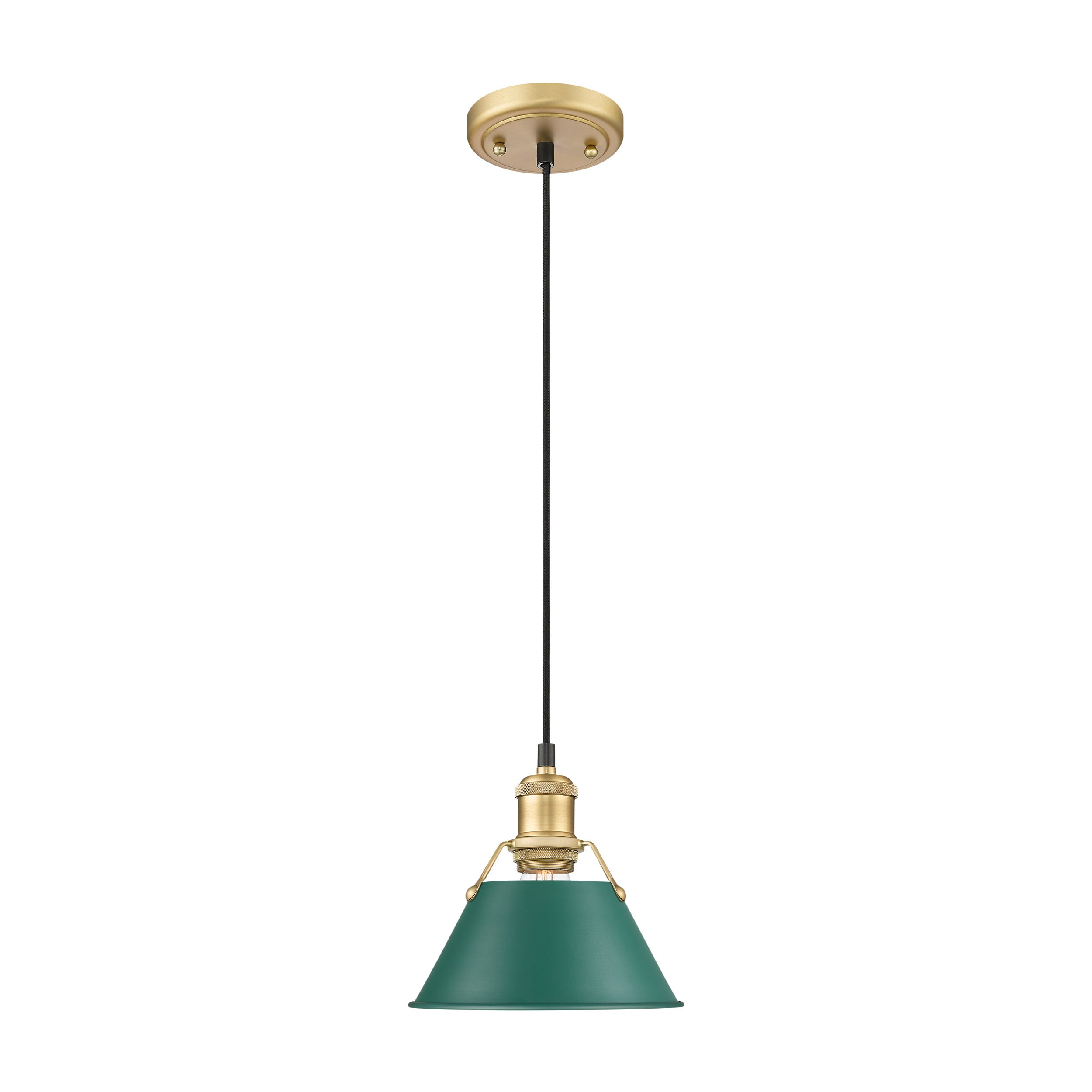 Yep by Golden Lighting Orwell 1-light 8in Pendant in Brushed Champagne Brass and Pine Green shade - - Golden Lighting
