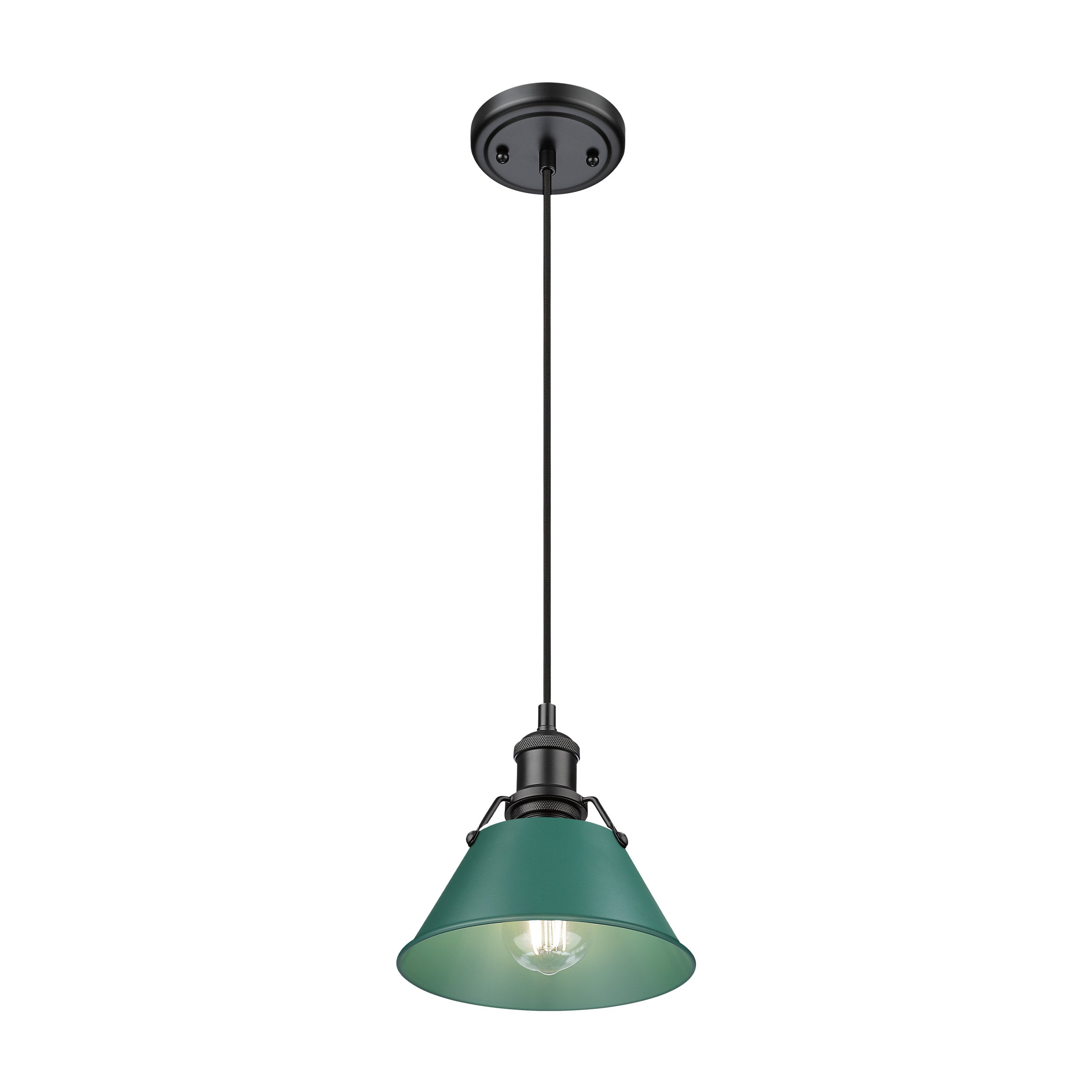 Yep by Golden Lighting Orwell 1-light 8in Pendant in Matte Black and Pine Green shade - - Golden Lighting