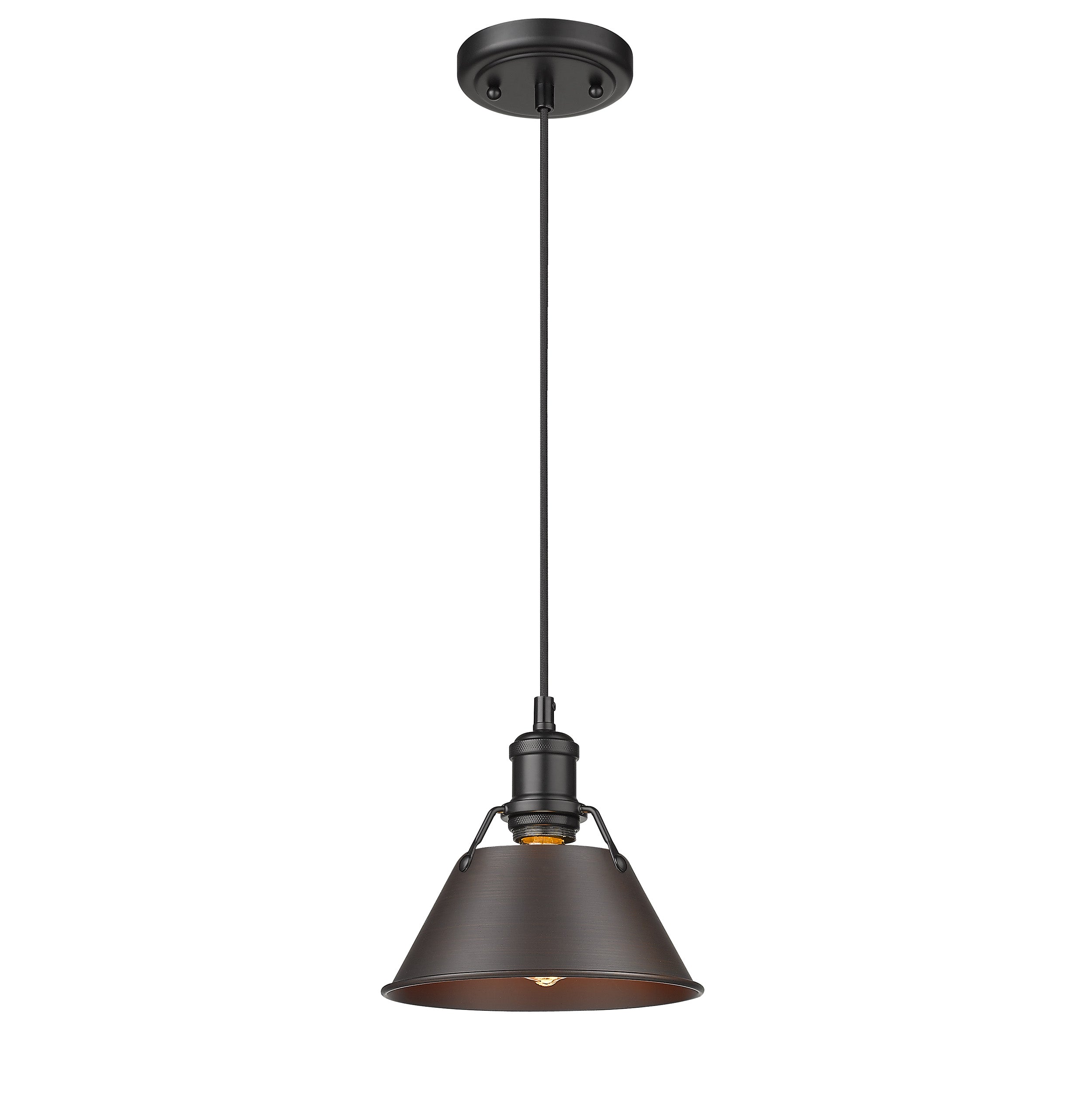 Yep by Golden Lighting Orwell 1-light 8in Pendant in Matte Black and Rubbed Bronze shade - - Golden Lighting