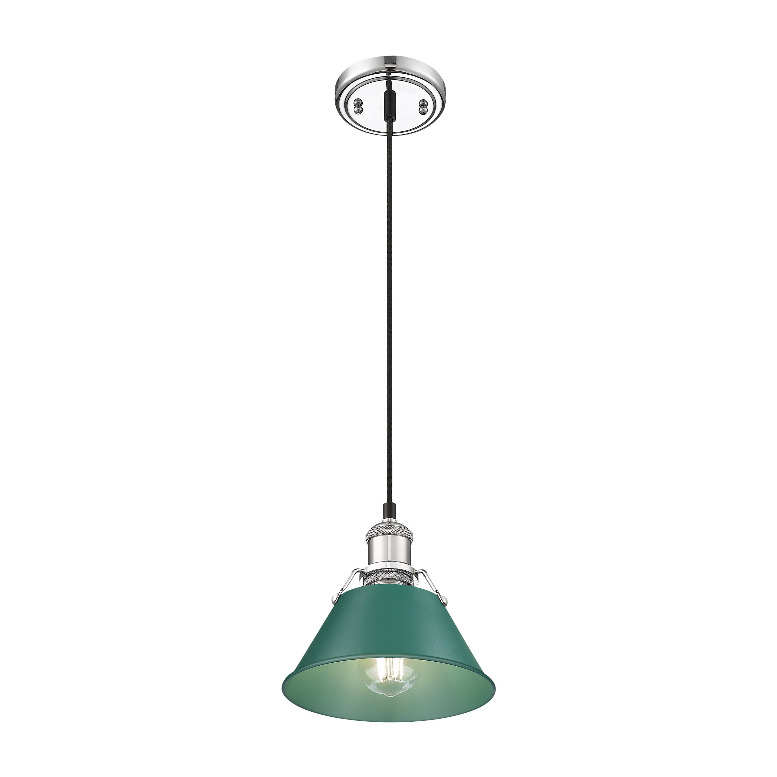 Yep by Golden Lighting Orwell 1-light 8in Pendant in Chrome and Pine Green shade - - Golden Lighting