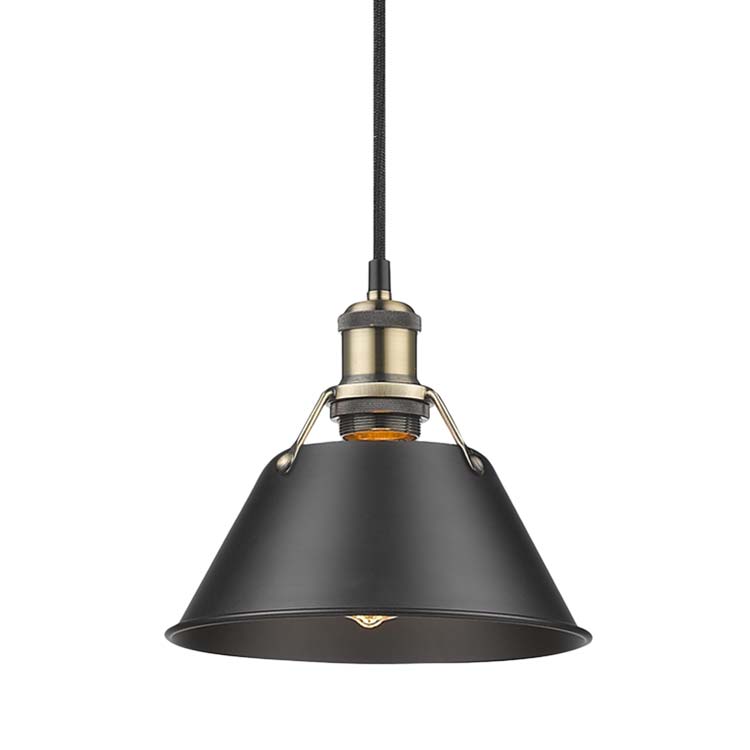 Yep by Golden Lighting Orwell 1-light 8in Pendant in Aged Brass and Matte Black shade - - Golden Lighting