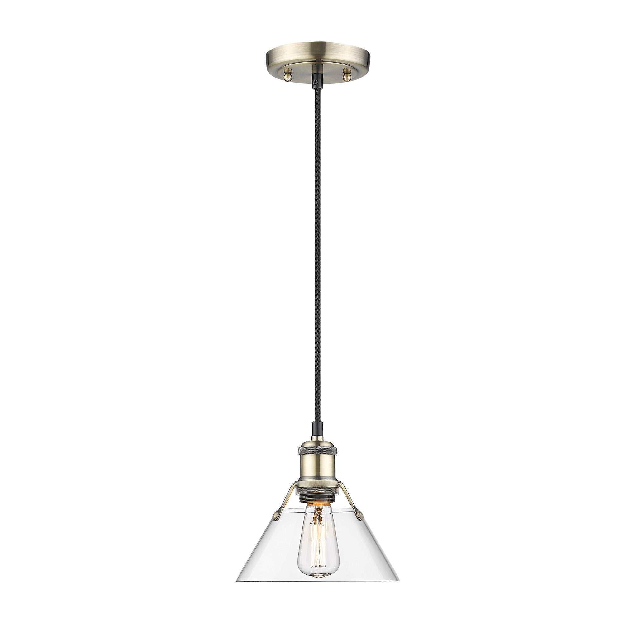 Yep by Golden Lighting Orwell 1-light 8in Pendant in Aged Brass and Clear Glass - - Golden Lighting