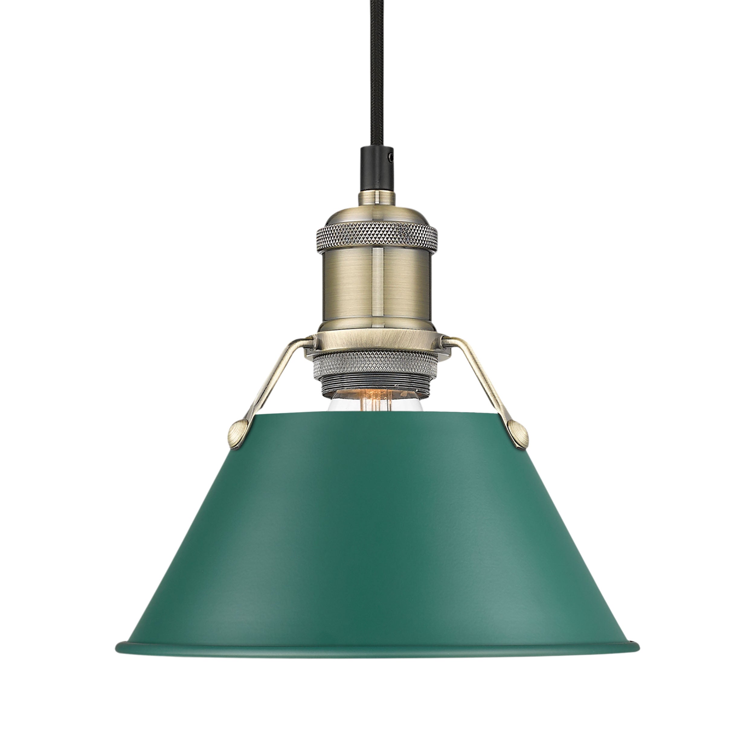 Yep by Golden Lighting Orwell 1-light 8in Pendant in Aged Brass and Pine Green shade - - Golden Lighting