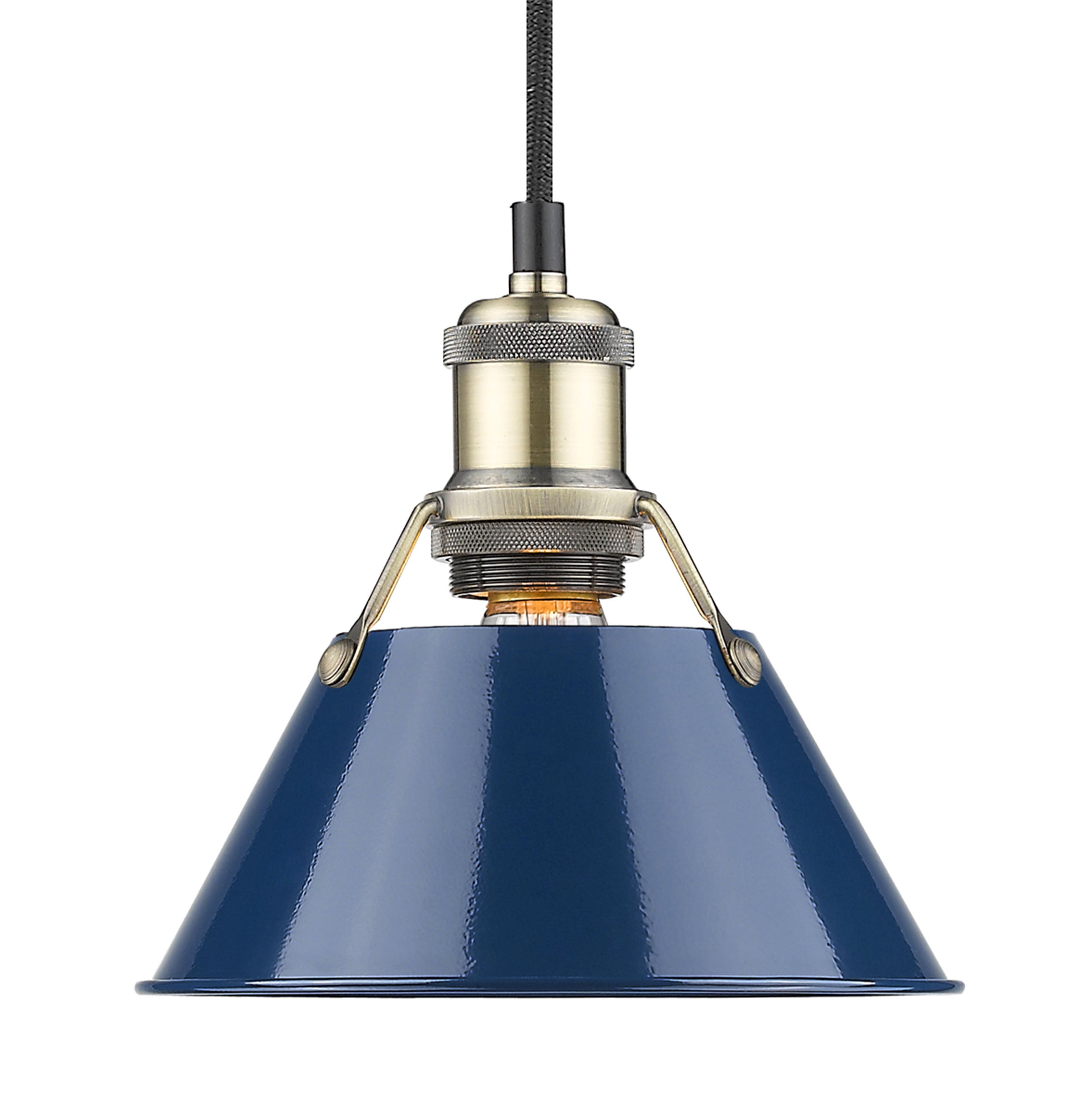 Yep by Golden Lighting Orwell 1-light 8in Pendant in Aged Brass and Navy Blue shade - - Golden Lighting