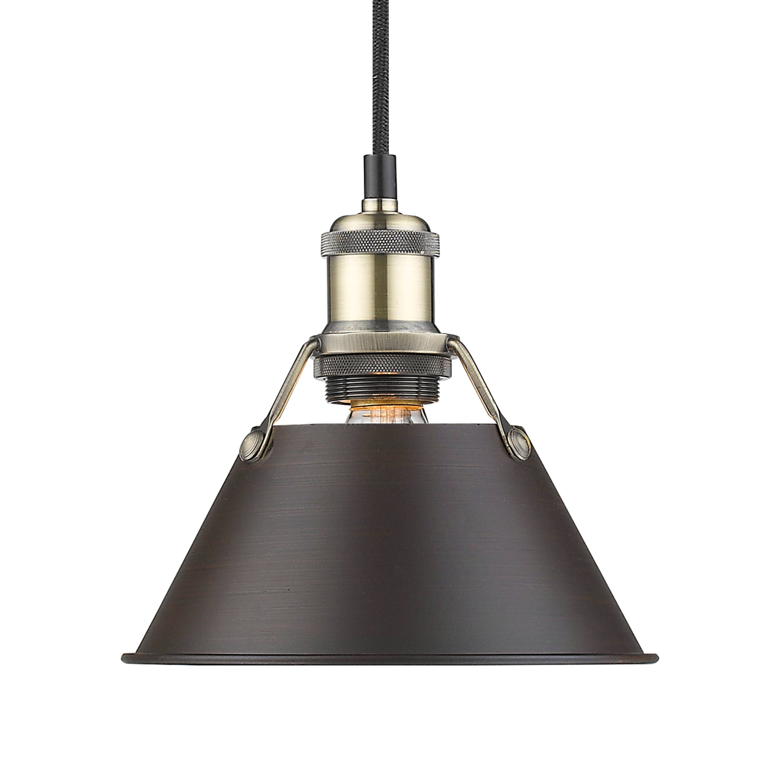 Yep by Golden Lighting Orwell 1-light 8in Pendant in Aged Brass and Rubbed Bronze shade