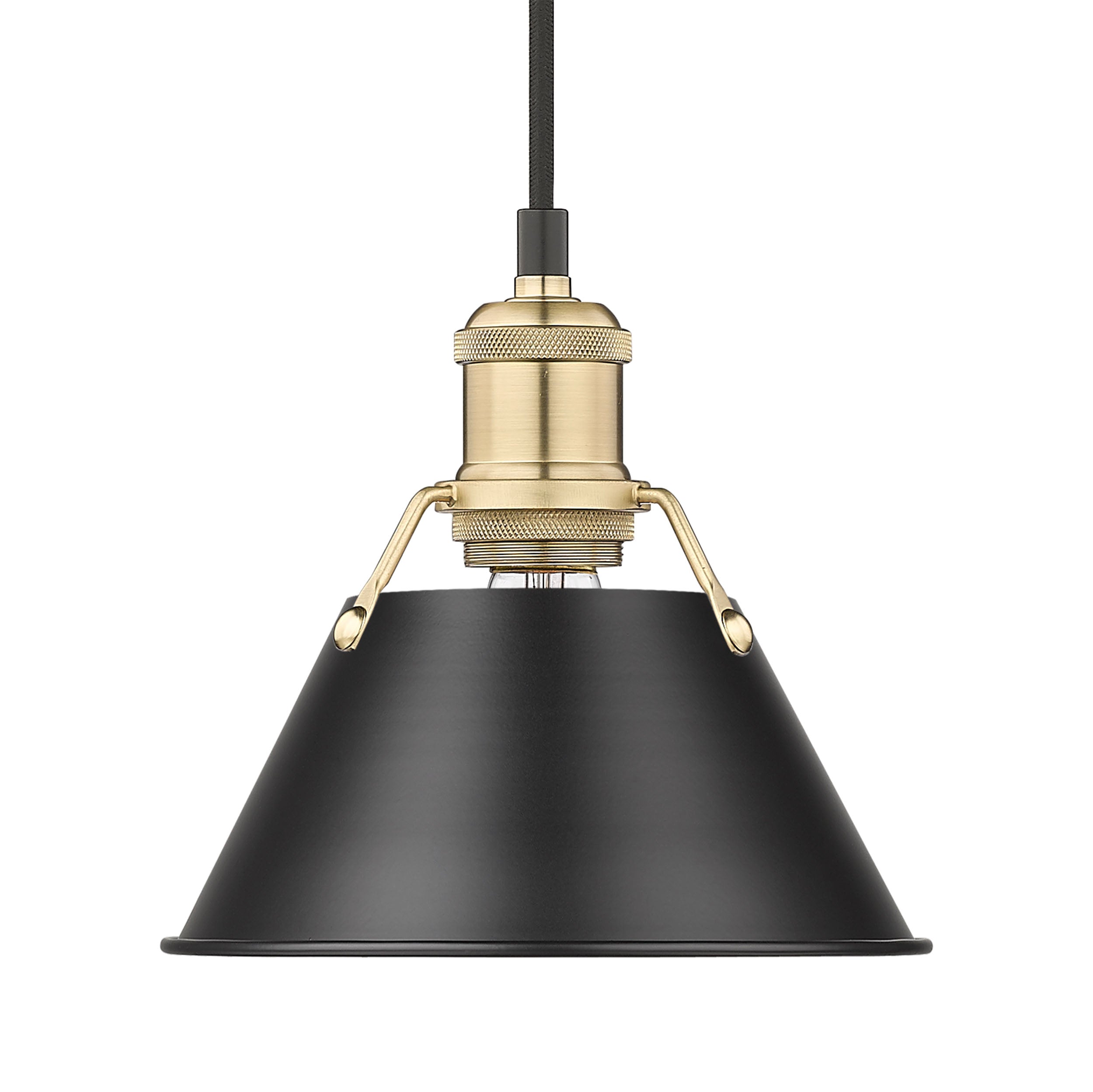 Yep by Golden Lighting Orwell 1-light 8in Pendant in Brushed Champagne Brass and Matte Black shade - - Golden Lighting