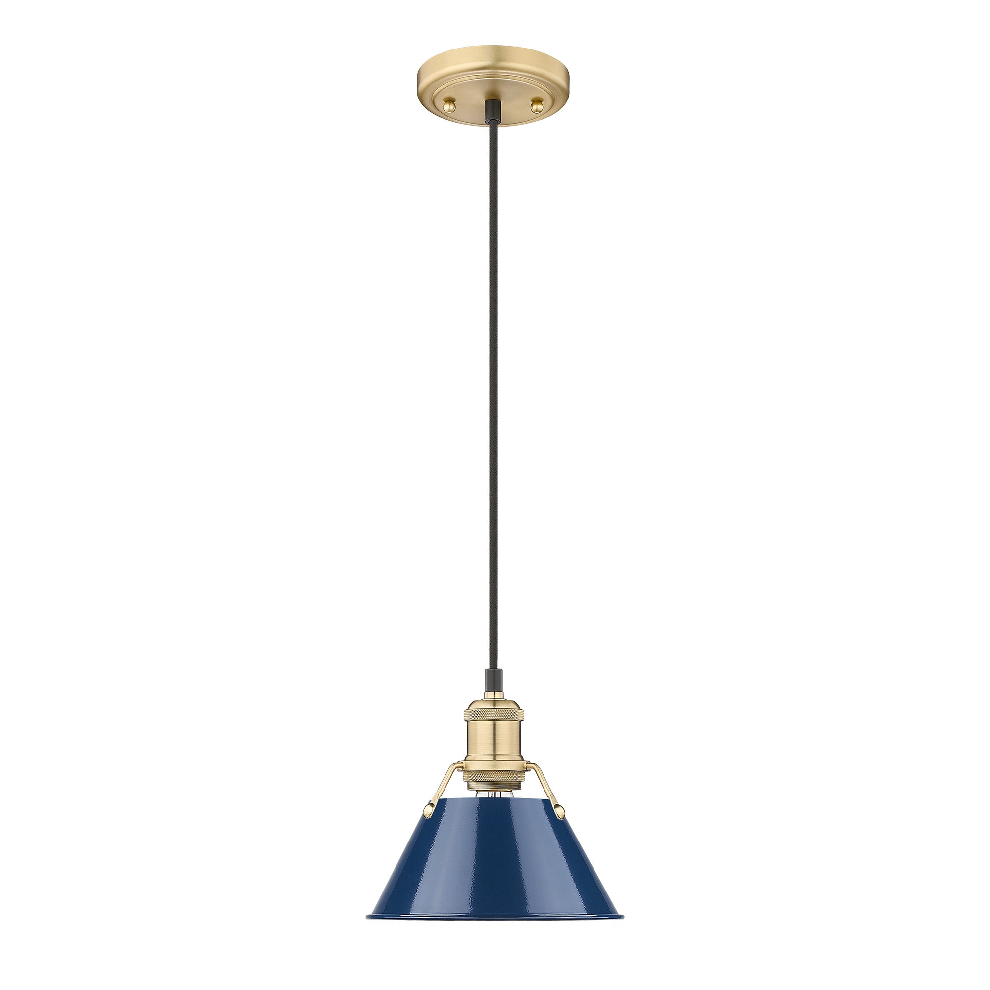 Yep by Golden Lighting Orwell 1-light 8in Pendant in Brushed Champagne Brass and Navy Blue shade - - Golden Lighting