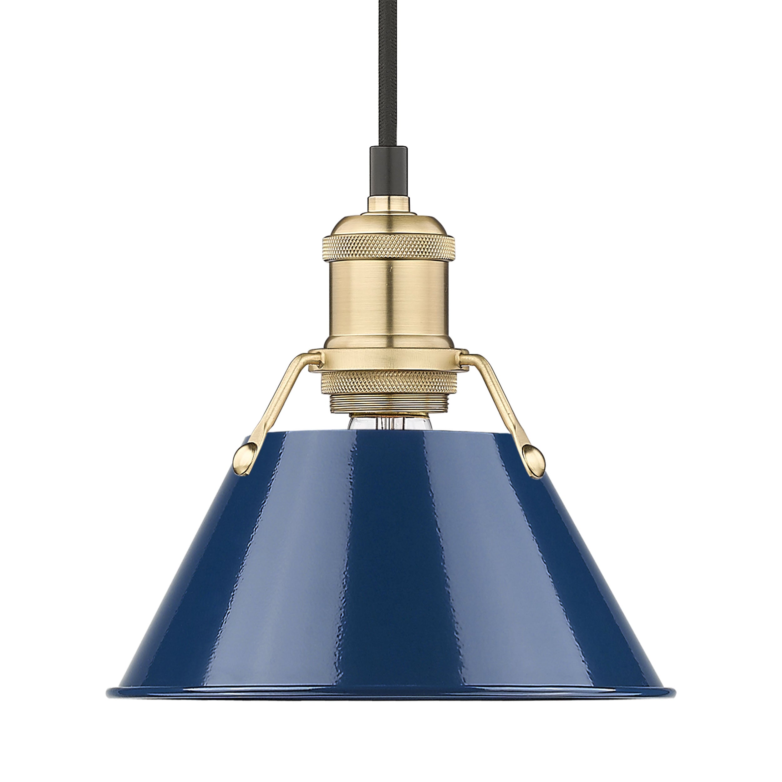 Yep by Golden Lighting Orwell 1-light 8in Pendant in Brushed Champagne Brass and Navy Blue shade - - Golden Lighting