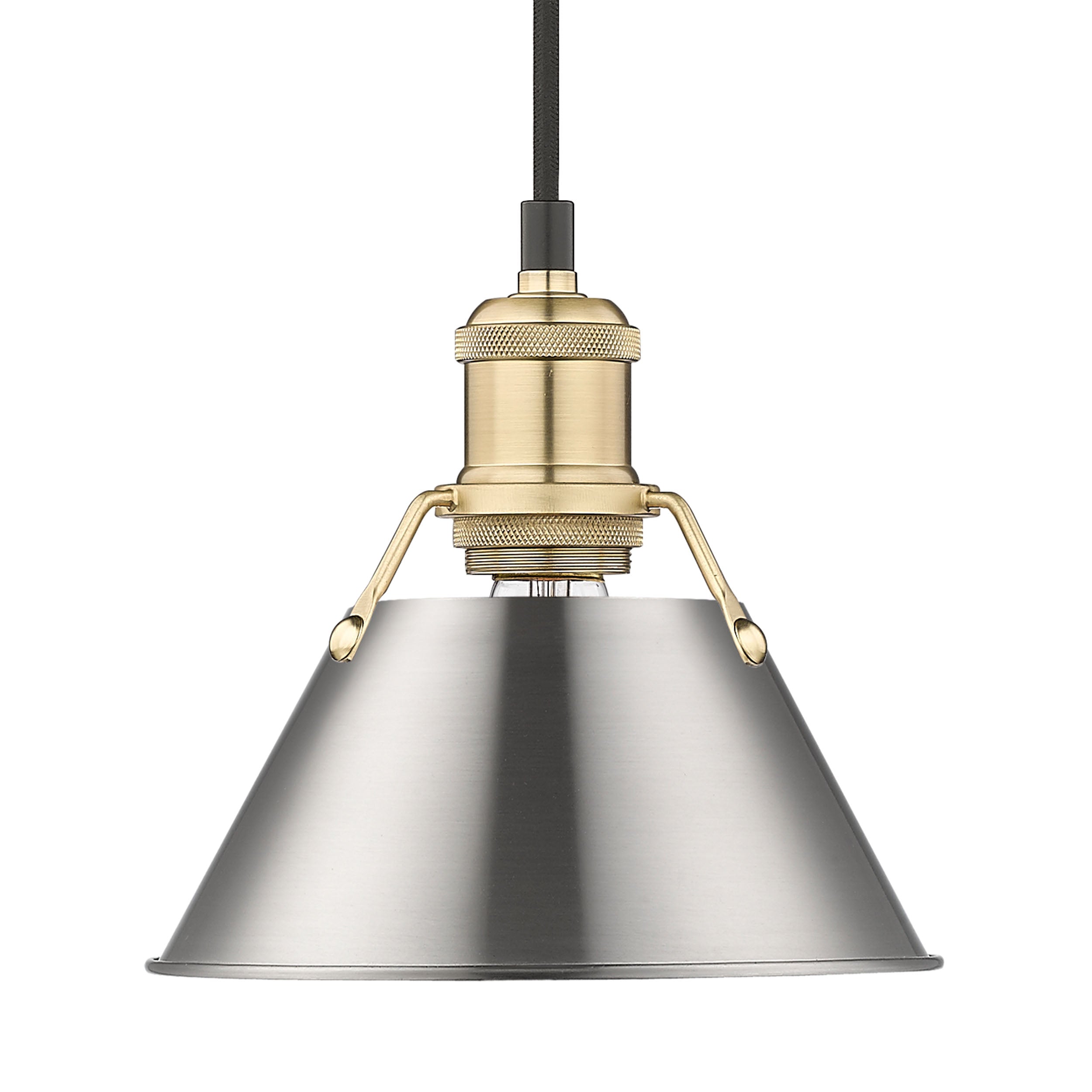 Yep by Golden Lighting Orwell 1-light 8in Pendant in Brushed Champagne Brass and Pewter shade - - Golden Lighting