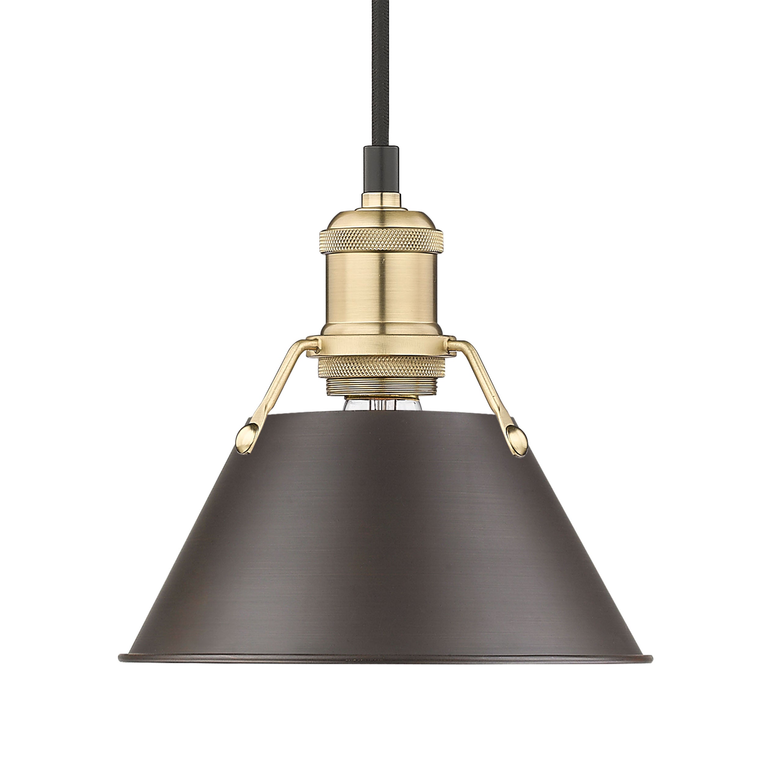 Yep by Golden Lighting Orwell 1-light 8in Pendant in Brushed Champagne Brass and Rubbed Bronze shade