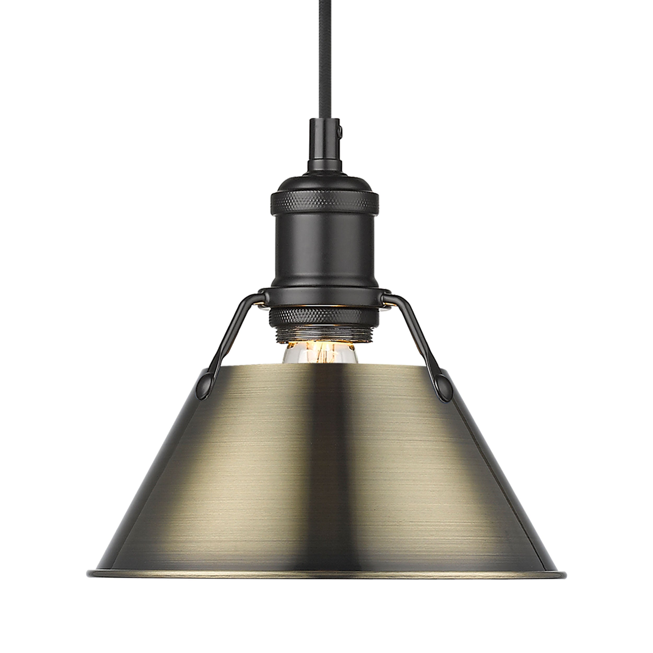 Yep by Golden Lighting Orwell 1-light 8in Pendant in Matte Black and Aged Brass shade - - Golden Lighting