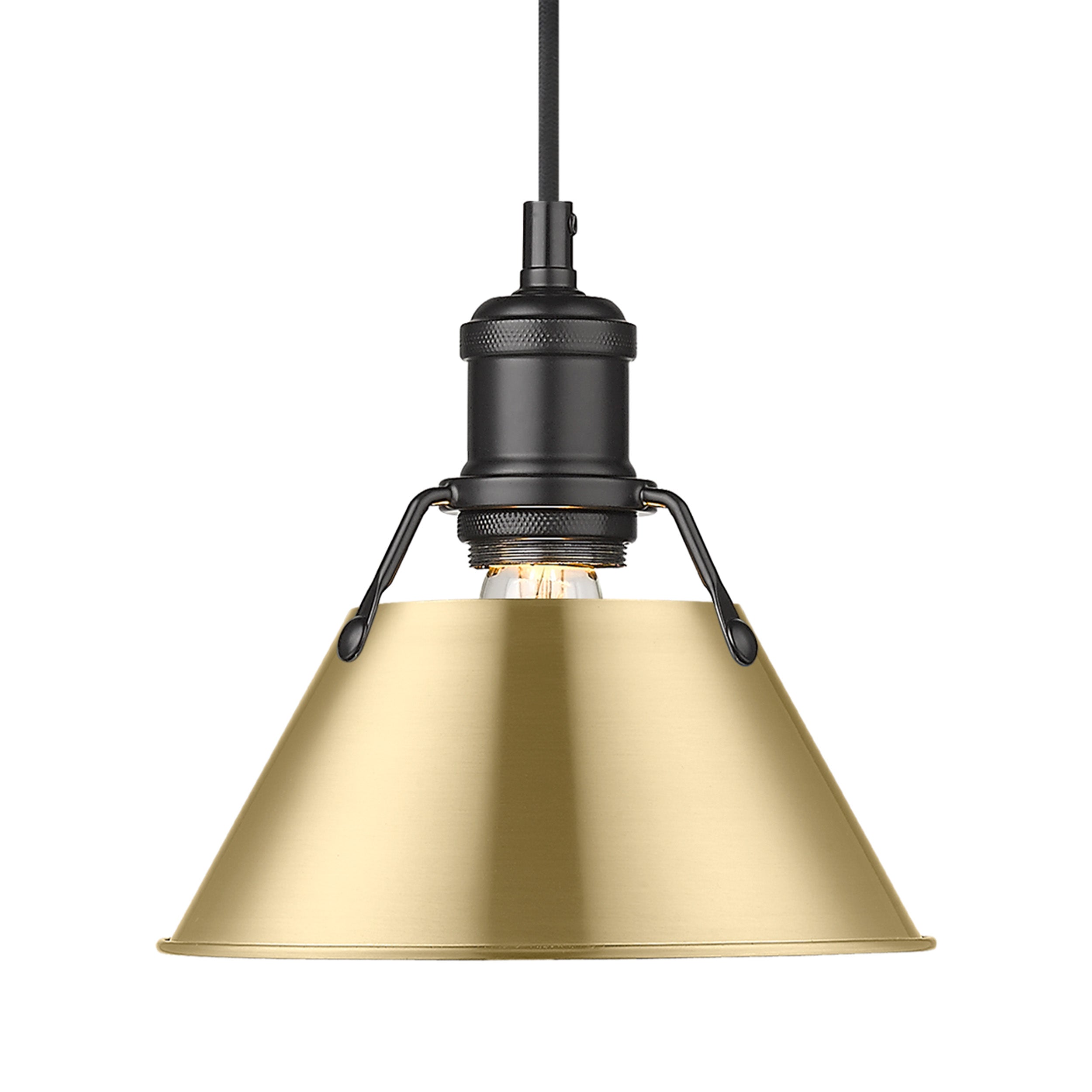 Yep by Golden Lighting Orwell 1-light 8in Pendant in Matte Black and Brushed Champagne Brass shade - - Golden Lighting