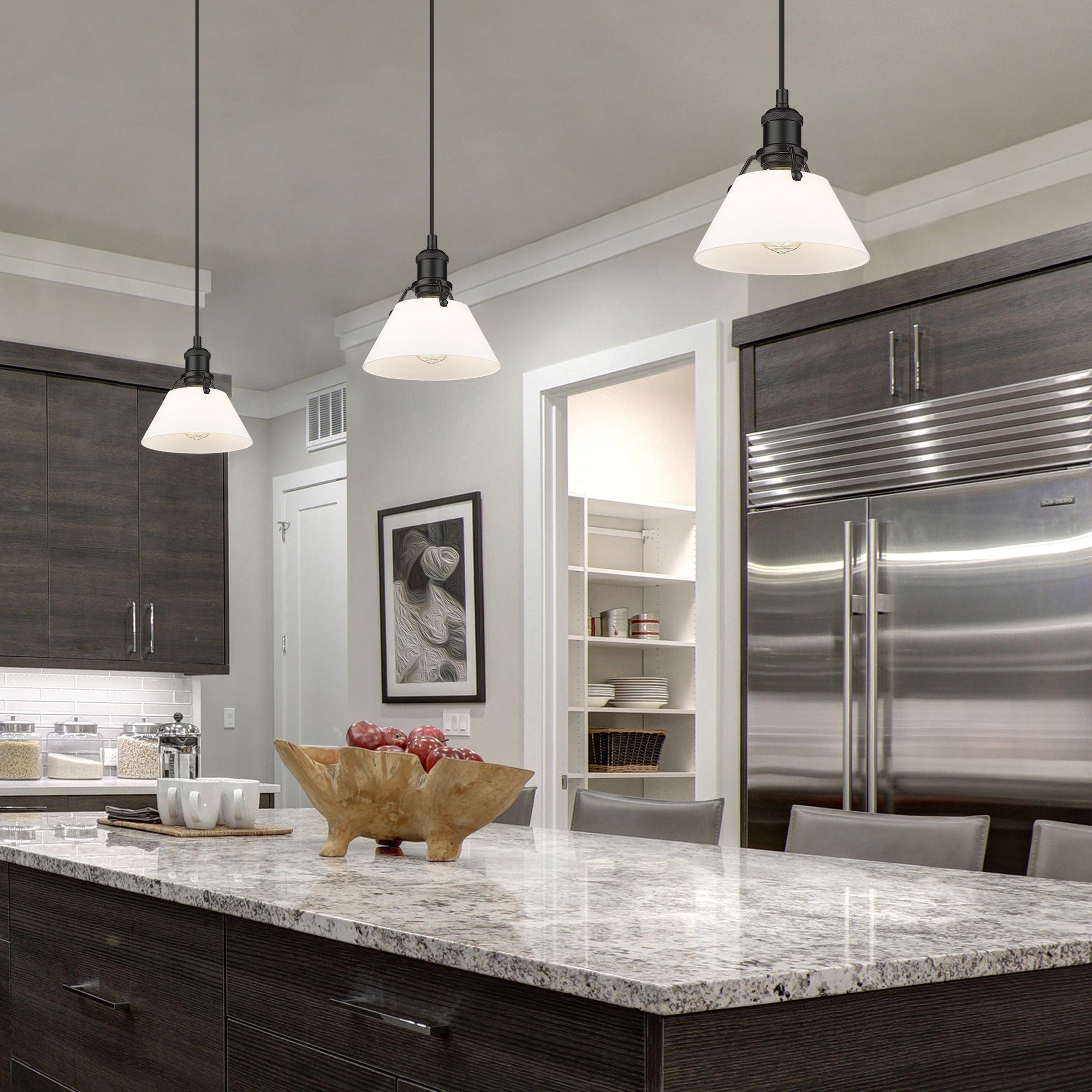 Yep by Golden Lighting Orwell 1-light 8in Pendant in Matte Black and Opal Glass - - Golden Lighting