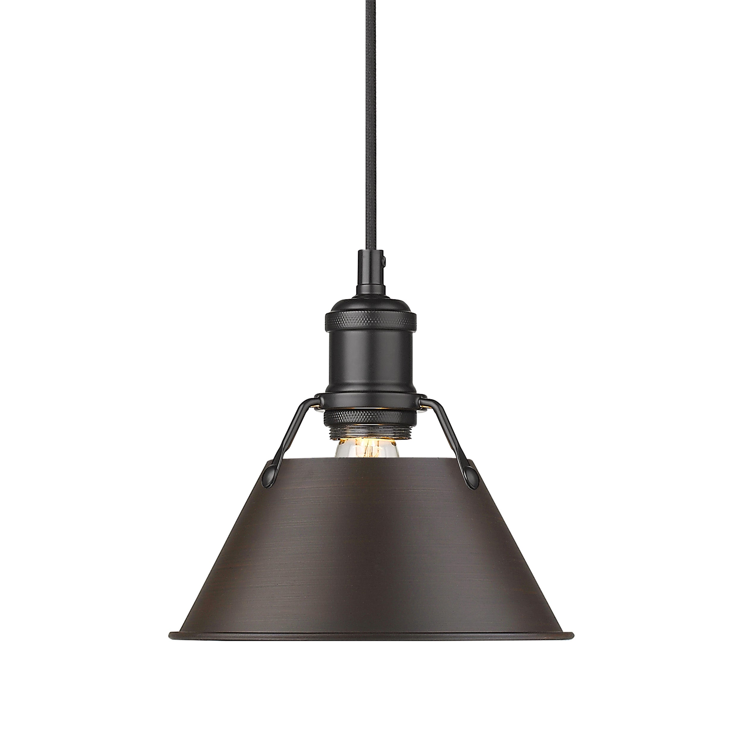 Yep by Golden Lighting Orwell 1-light 8in Pendant in Matte Black and Rubbed Bronze shade - - Golden Lighting