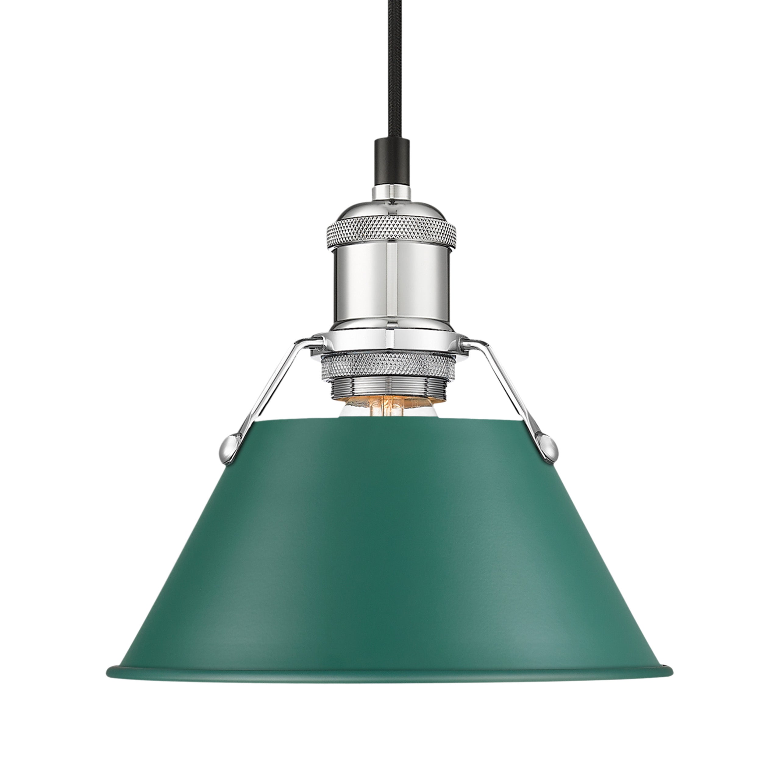 Yep by Golden Lighting Orwell 1-light 8in Pendant in Chrome and Pine Green shade - - Golden Lighting