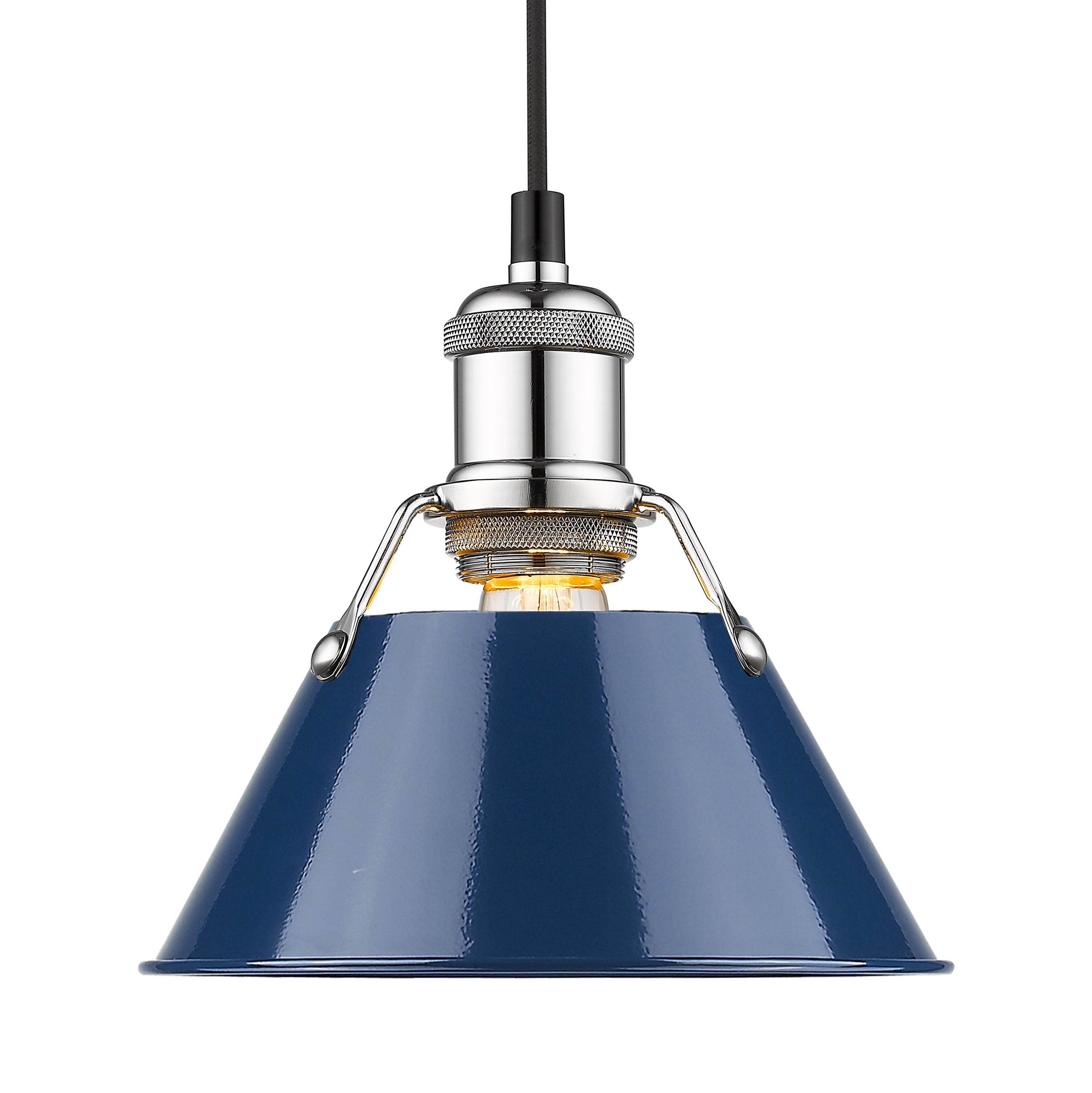 Yep by Golden Lighting Orwell 1-light 8in Pendant in Chrome and Navy Blue shade - - Golden Lighting