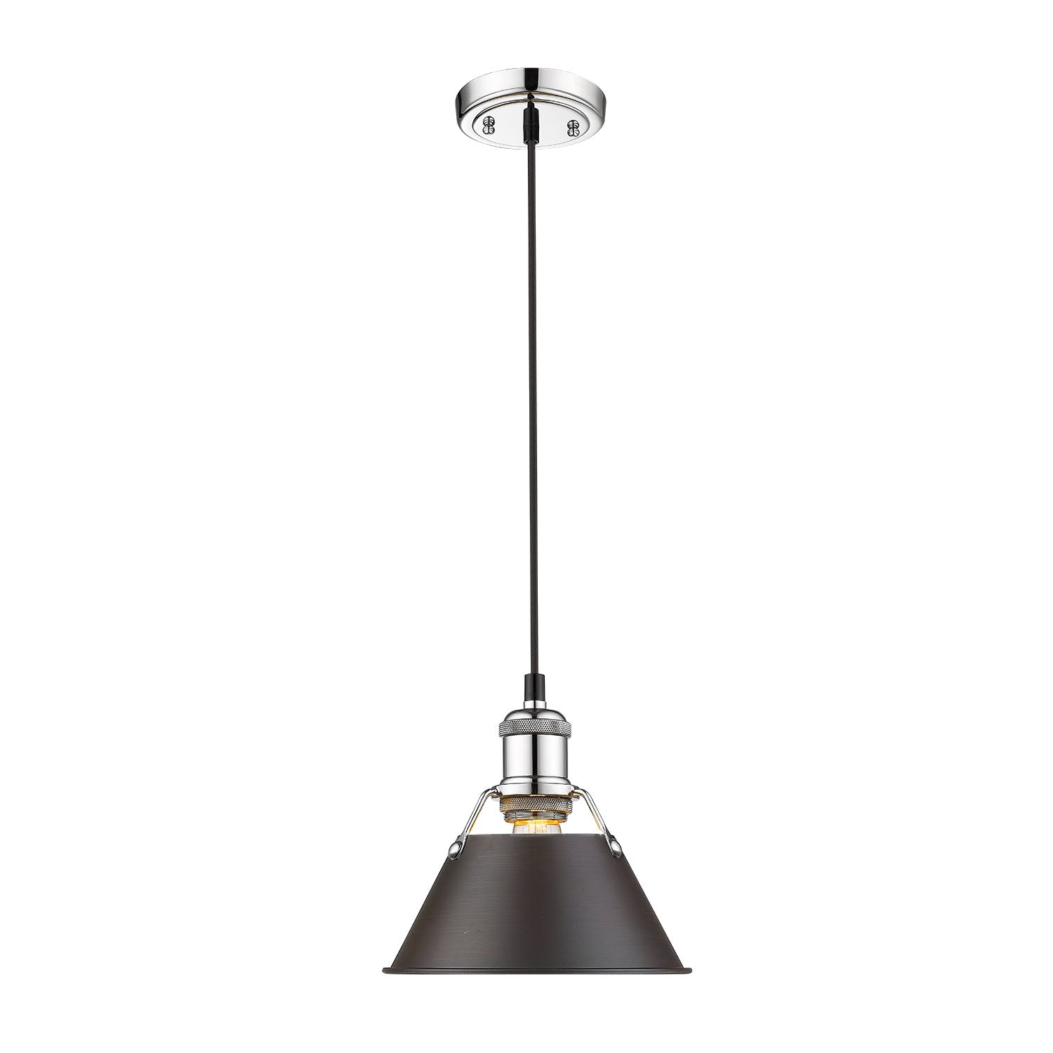 Yep by Golden Lighting Orwell 1-light 8in Pendant in Chrome and Rubbed Bronze shade - - Golden Lighting