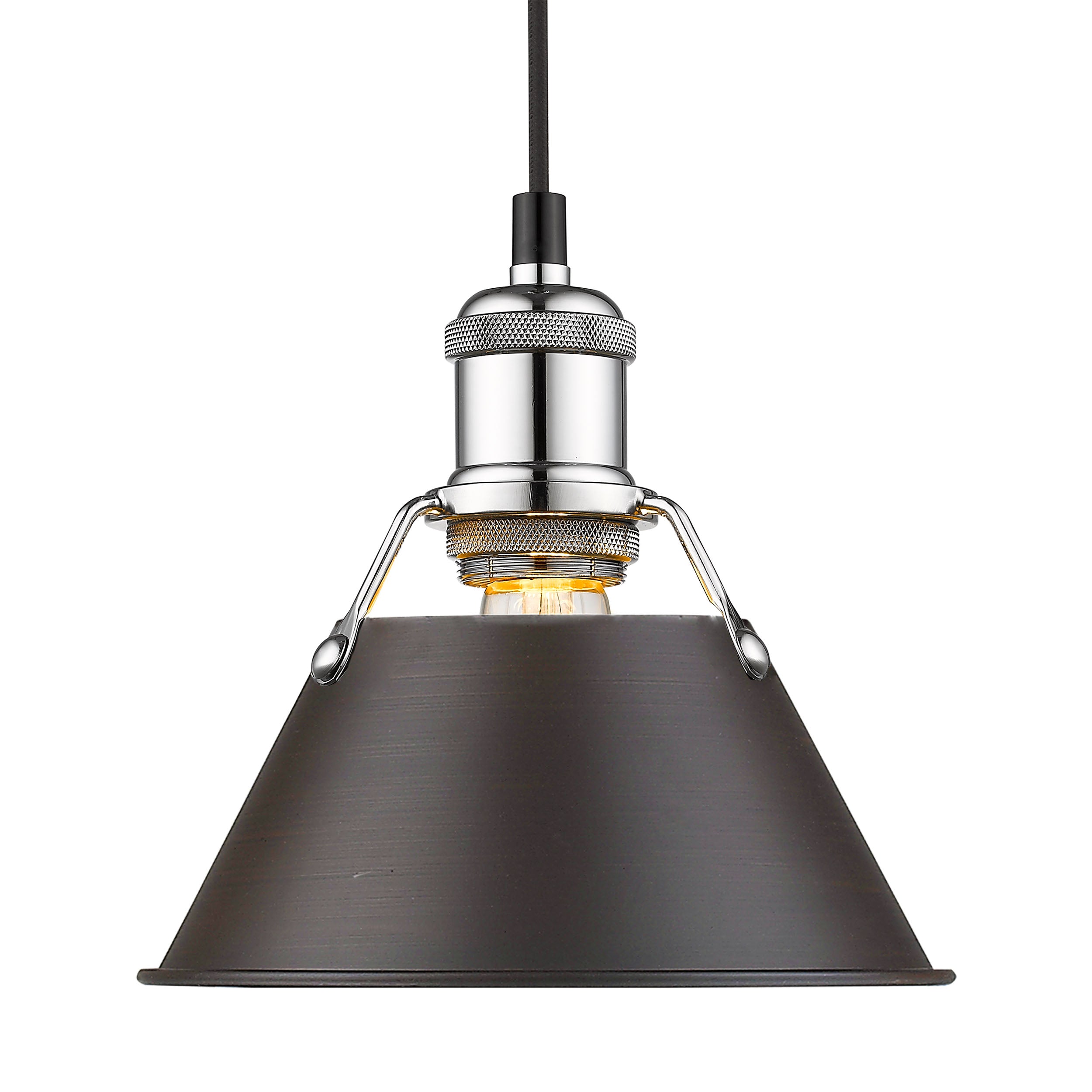 Yep by Golden Lighting Orwell 1-light 8in Pendant in Chrome and Rubbed Bronze shade - - Golden Lighting