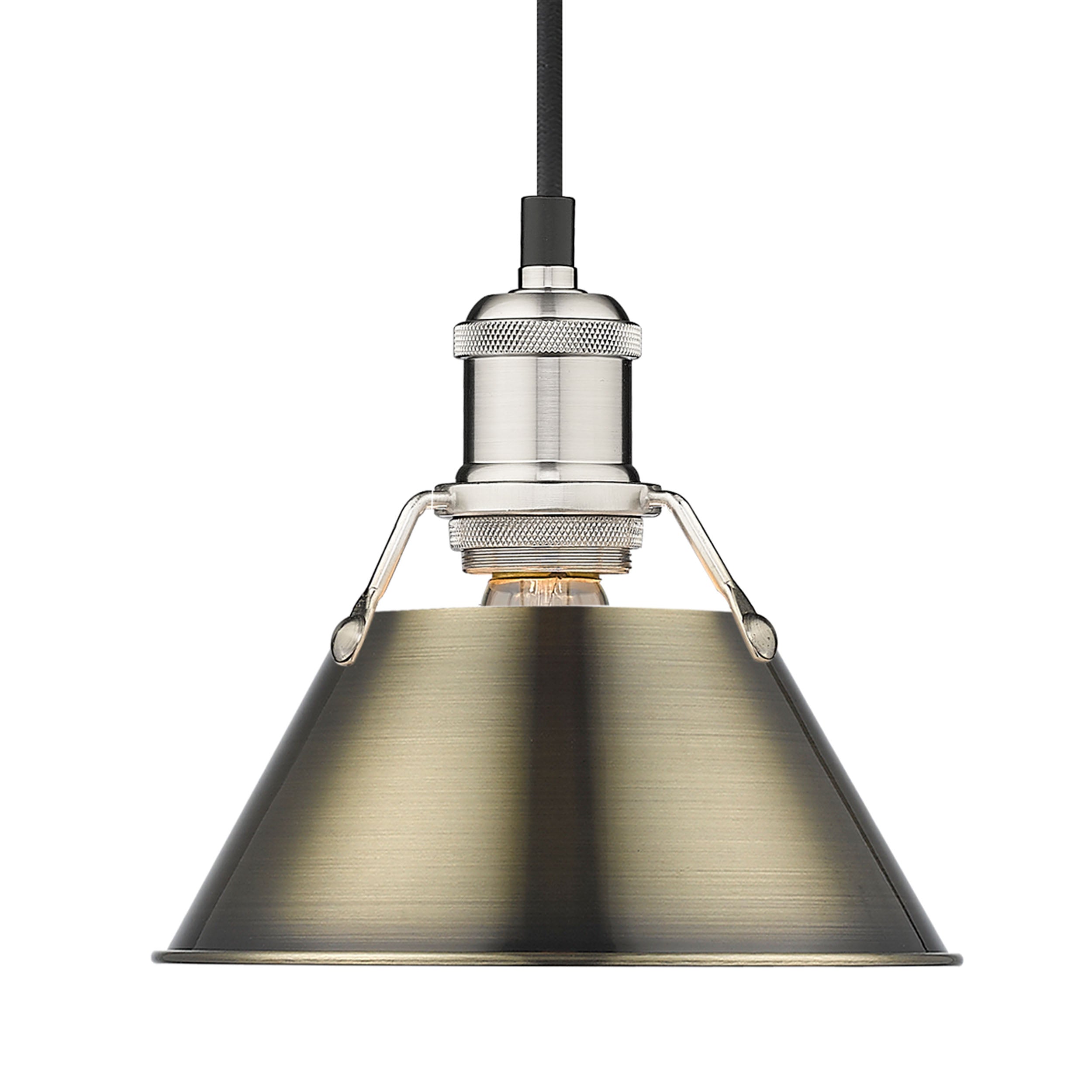 Yep by Golden Lighting Orwell 1-light 8in Pendant in Pewter and Aged Brass shade - - Golden Lighting