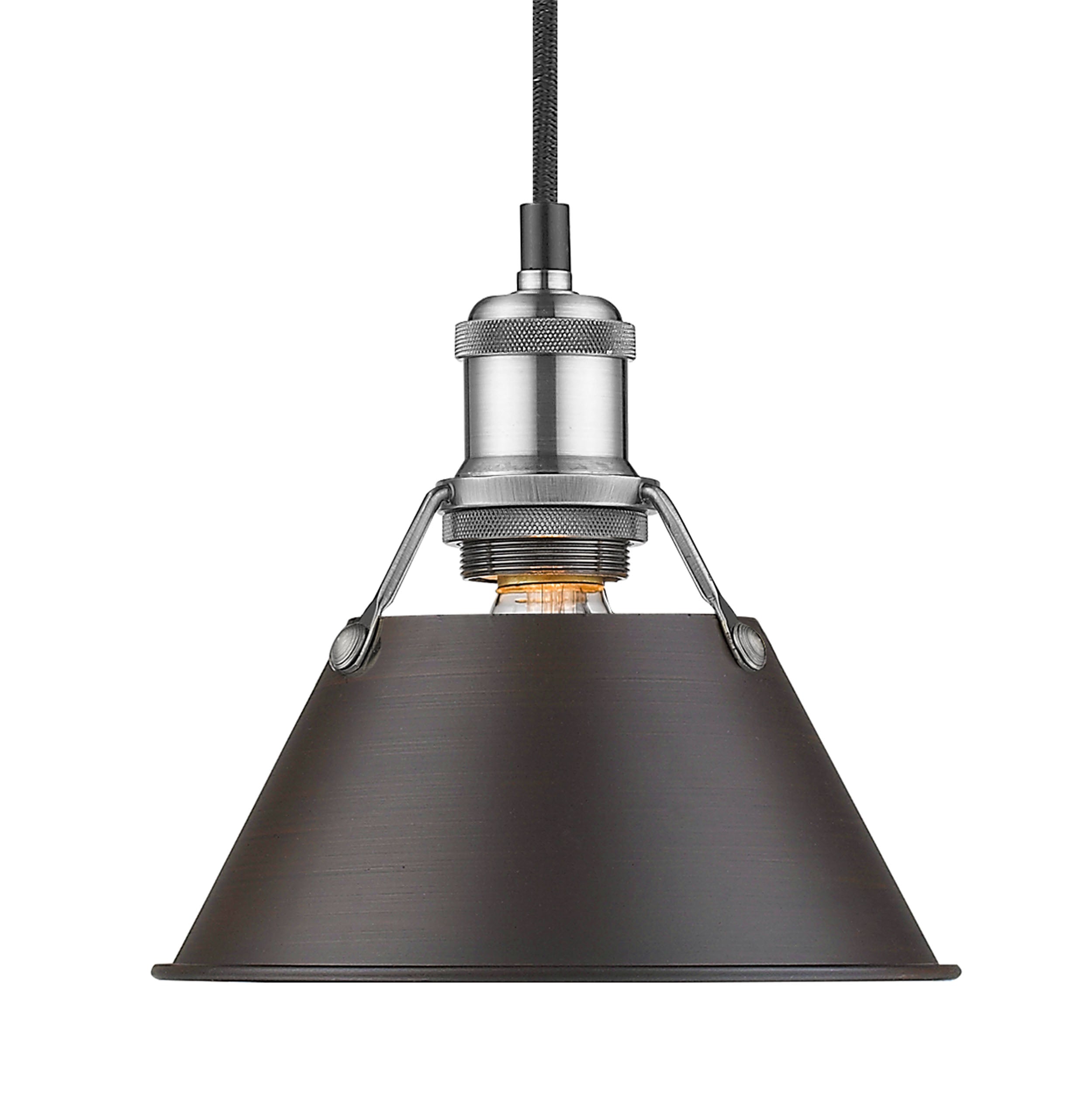 Yep by Golden Lighting Orwell 1-light 8in Pendant in Pewter and Rubbed Bronze shade - - Golden Lighting