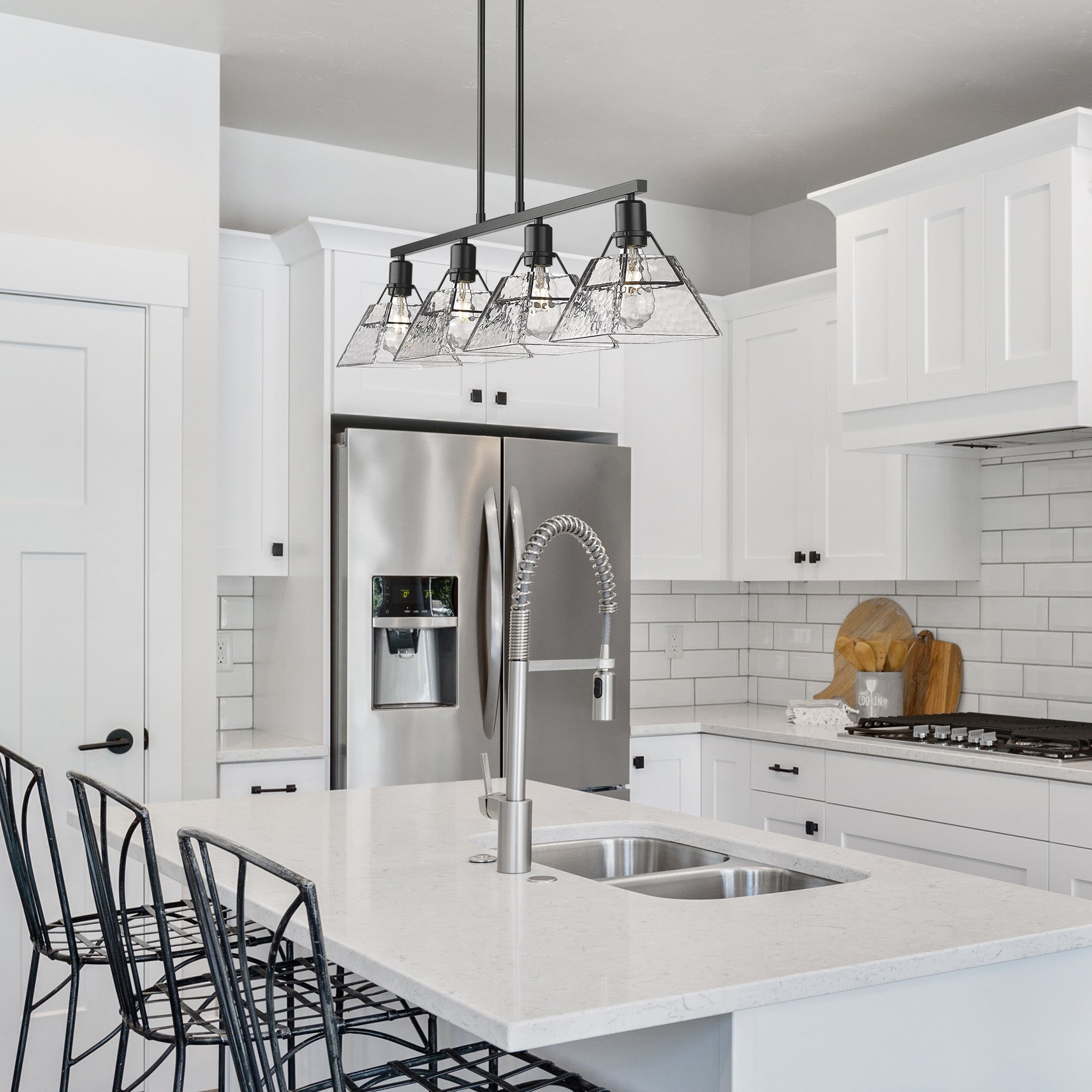Kepler Linear Pendant in Matte Black with Water Glass Shade - Default Title - Golden Lighting