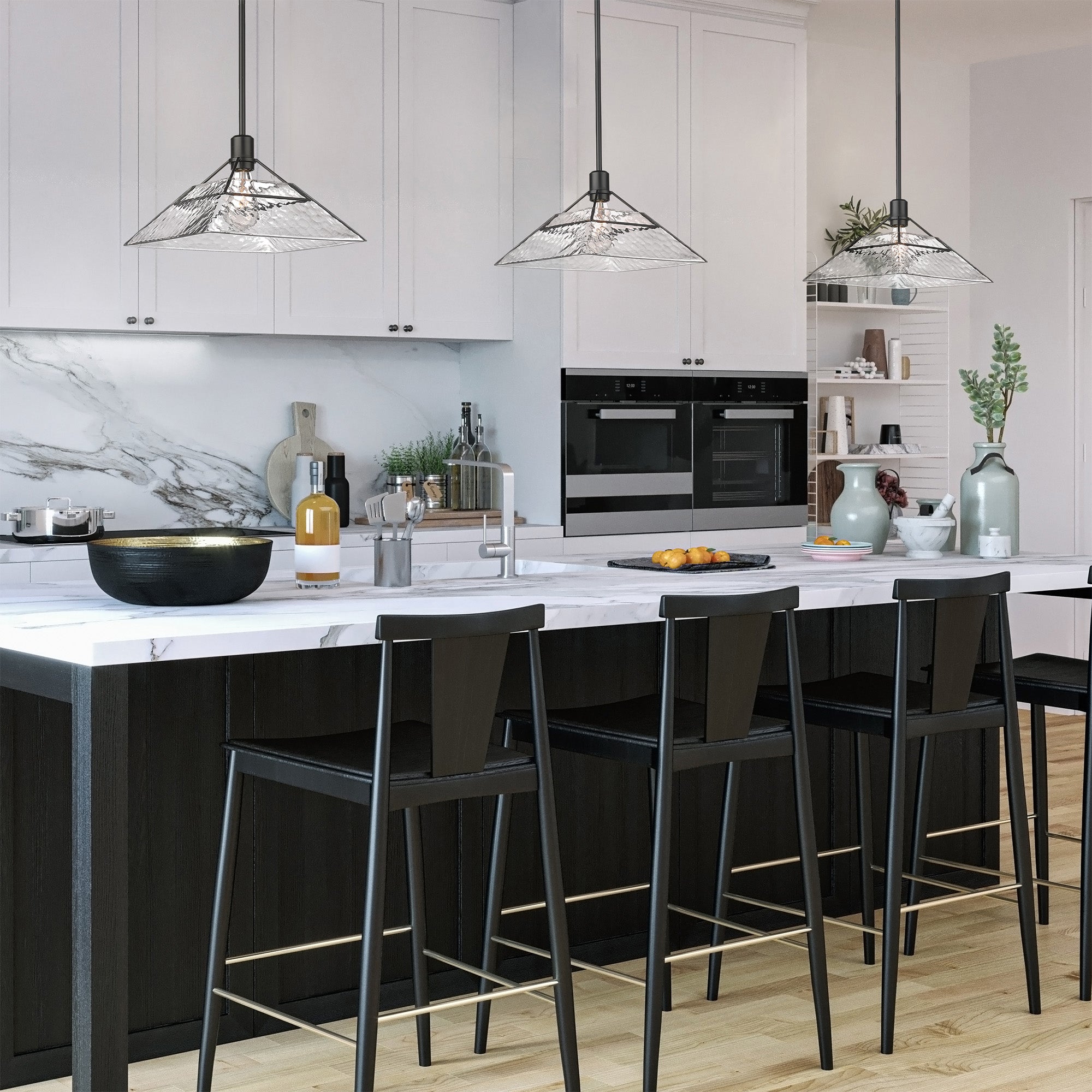 Kepler Medium Pendant in Matte Black with Water Glass Shade - Default Title - Golden Lighting