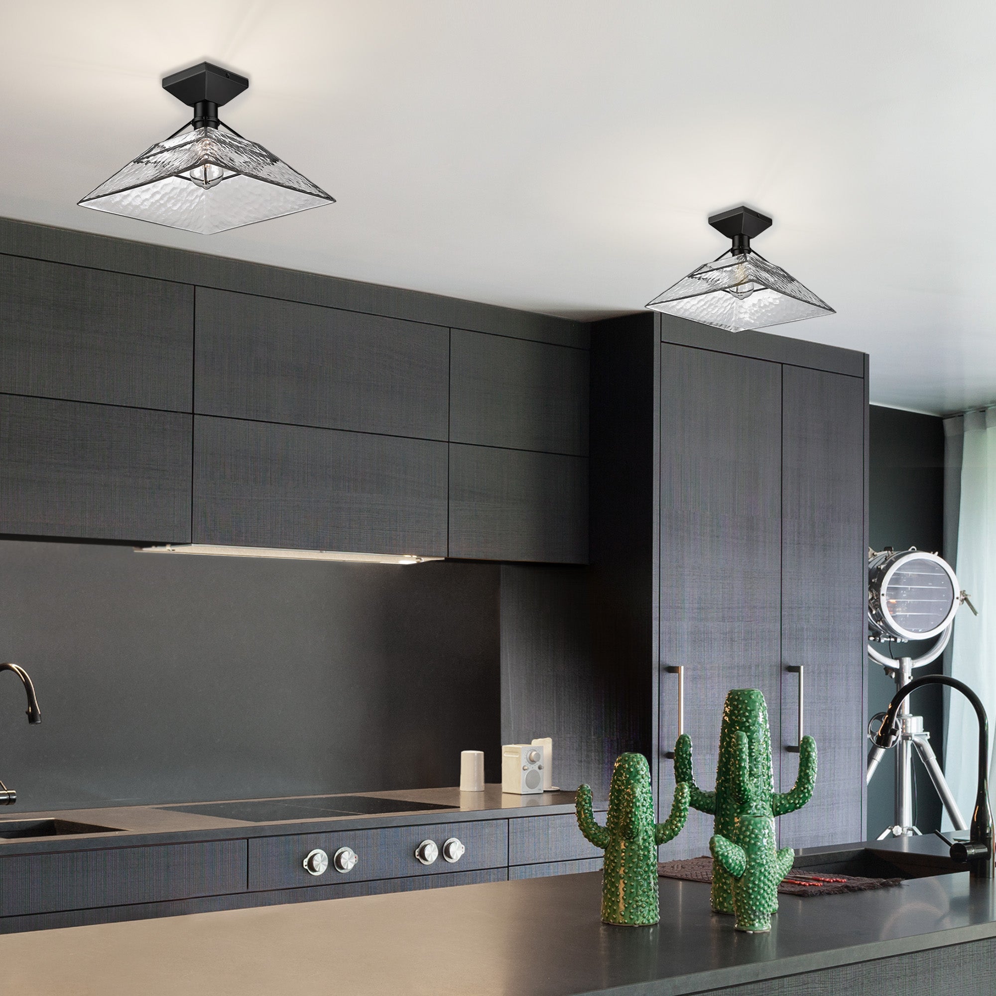 Kepler Semi-Flush in Matte Black with Water Glass Shade - Default Title - Golden Lighting