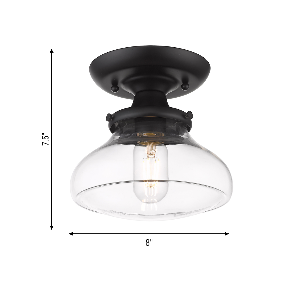 Nash 1-light Semi-Flush Mount in Matte Black, dimensions diagram - Golden Lighting