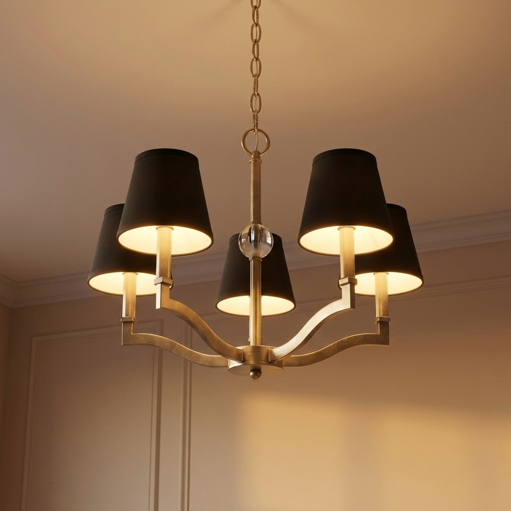 Waverly 5-light Chandelier in Aged Brass and Tuxedo Shades, alternate view - Golden Lighting