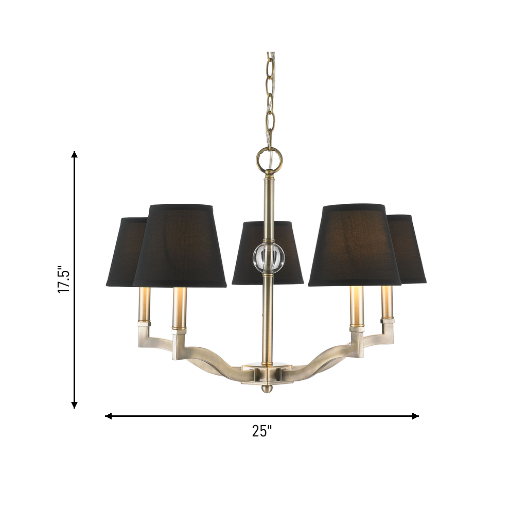 Waverly 5-light Chandelier in Aged Brass and Tuxedo Shades, dimensions diagram - Golden Lighting