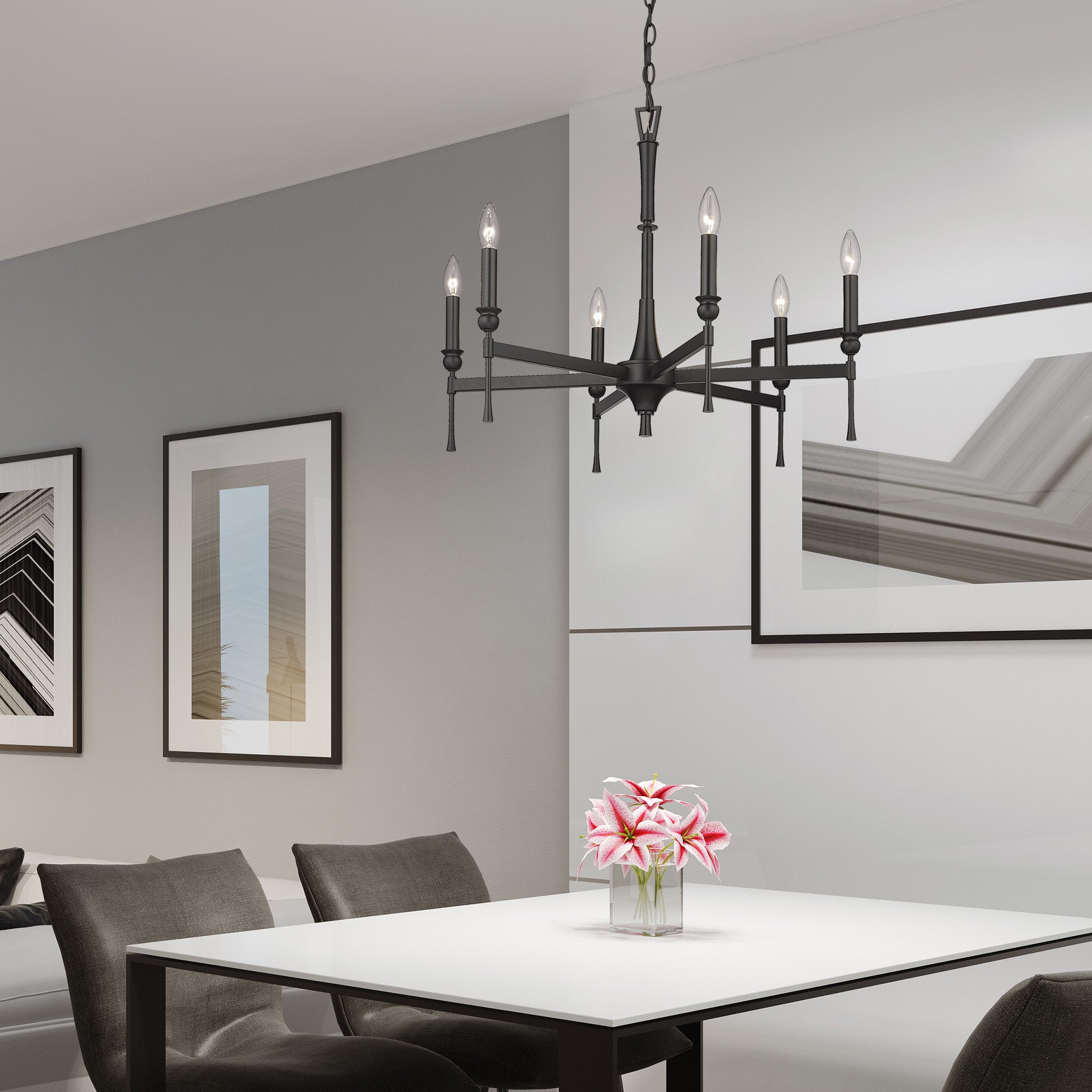 Landon 6 Light Chandelier in Matte Black - Default Title - Golden Lighting