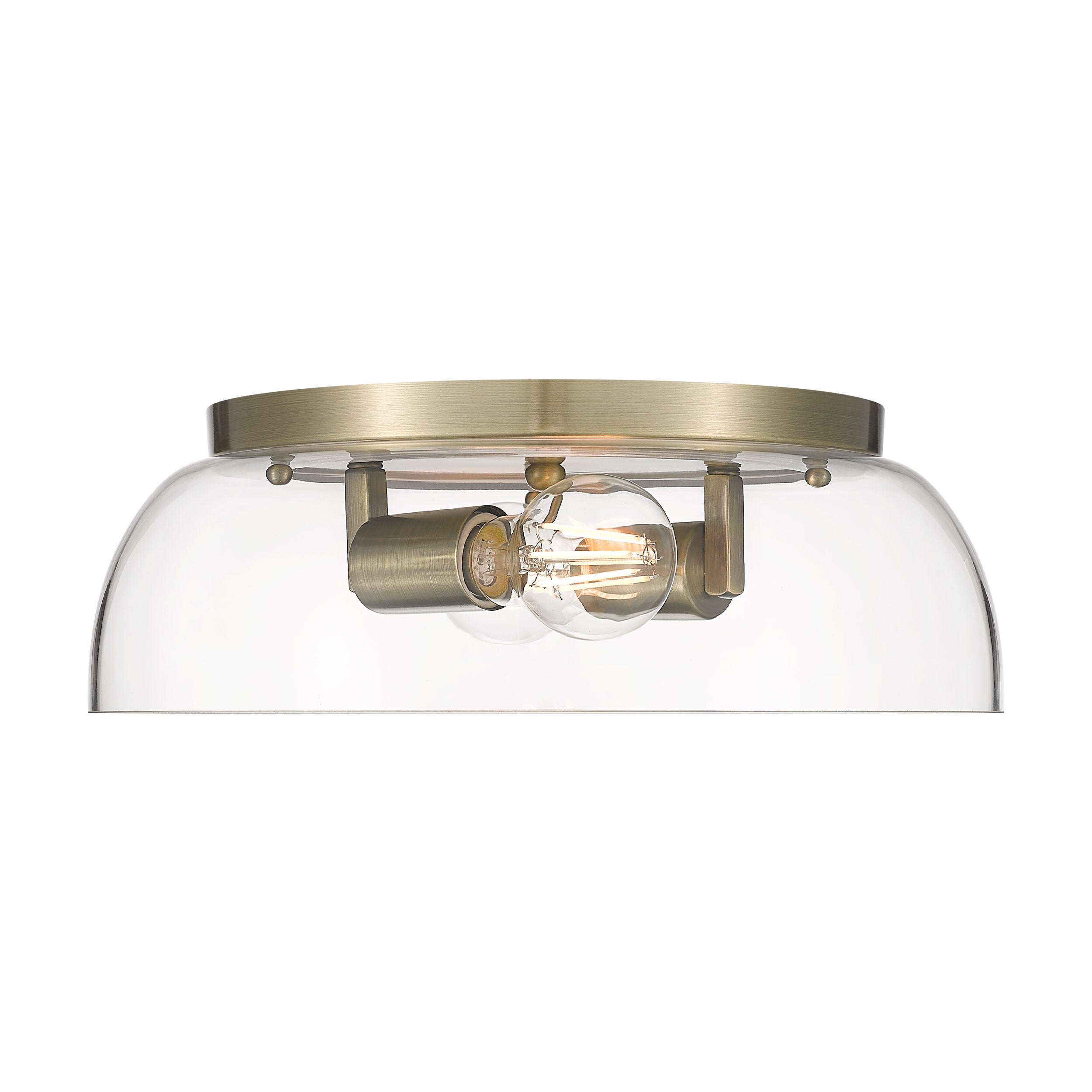 Yep by Golden Lighting Duncan 2-light Flush Mount in Aged Brass and Clear Glass - - Golden Lighting