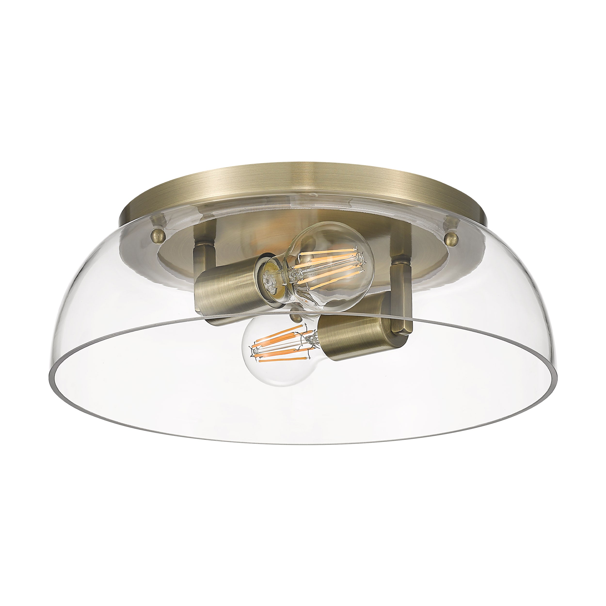 Yep by Golden Lighting Duncan 2-light Flush Mount in Aged Brass and Clear Glass - - Golden Lighting