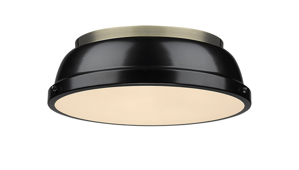 Yep by Golden Lighting Duncan 2-light Flush Mount in Aged Brass and Black shade - - Golden Lighting