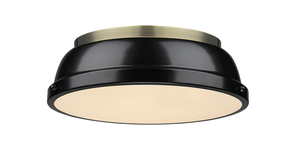 Yep by Golden Lighting Duncan 2-light Flush Mount in Aged Brass and Black shade - - Golden Lighting
