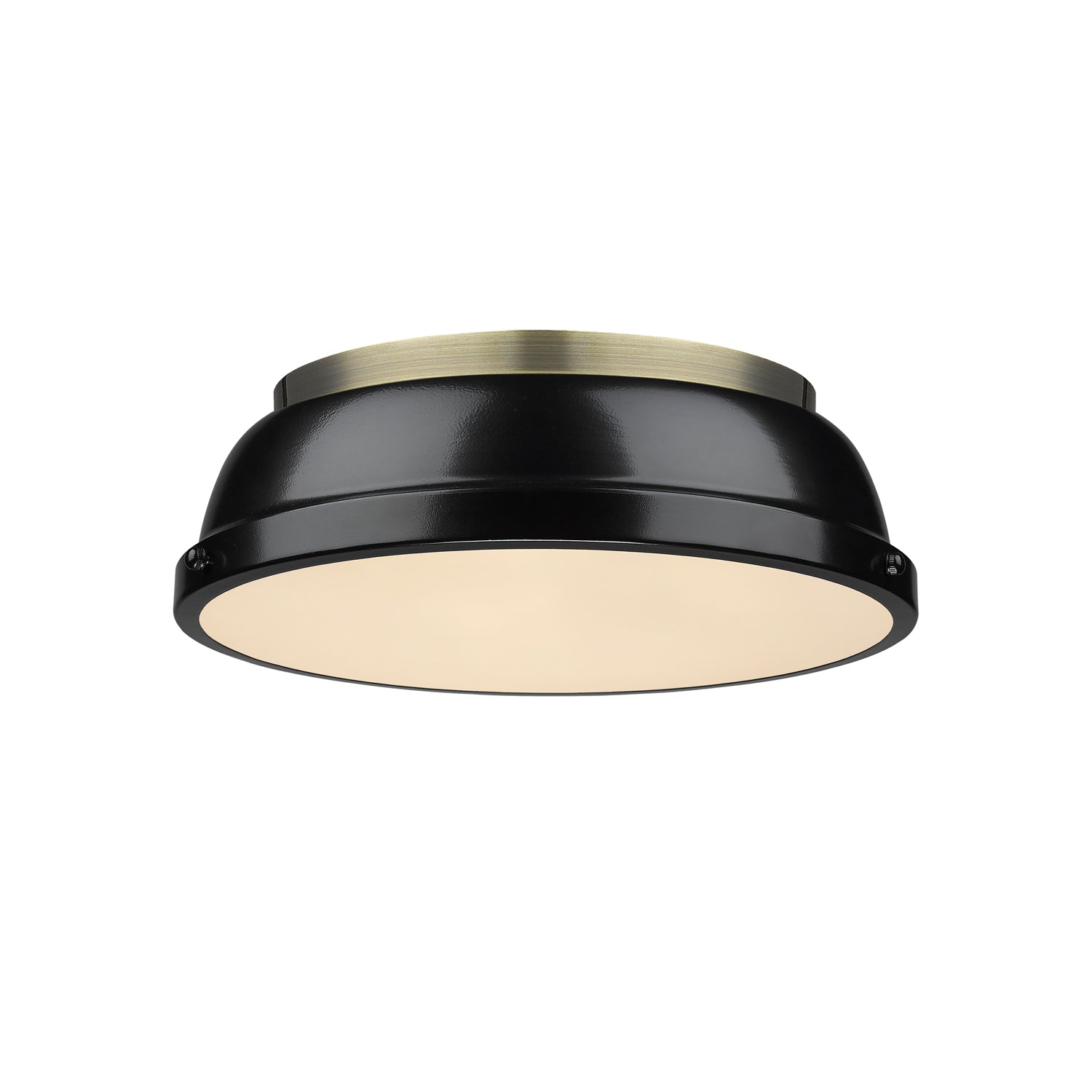 Duncan 14" Flush Mount in Aged Brass with a Black Shade