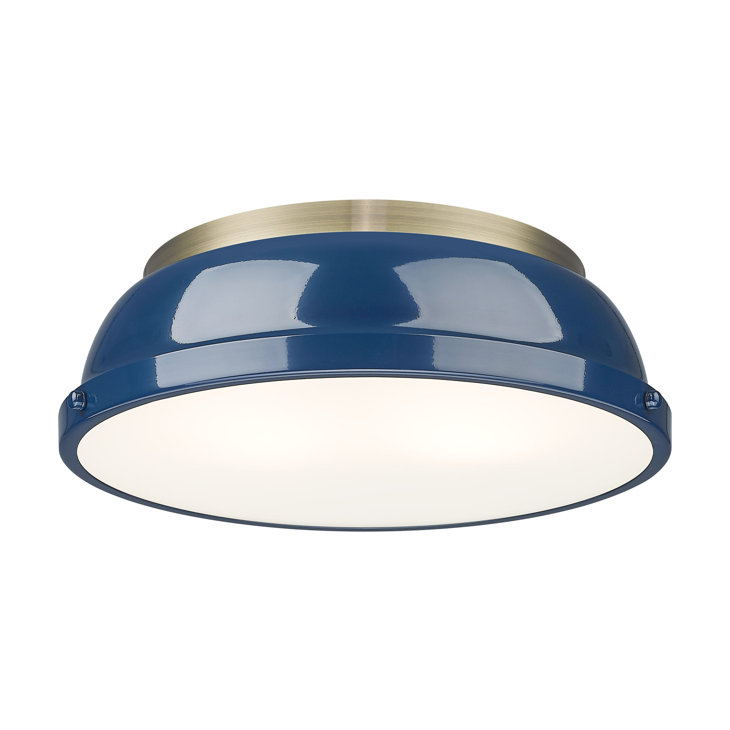 Yep by Golden Lighting Duncan 2-light Flush Mount in Aged Brass and Navy Blue shade - - Golden Lighting