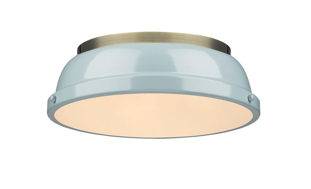 Yep by Golden Lighting Duncan 2-light Flush Mount in Aged Brass and Seafoam shade - - Golden Lighting